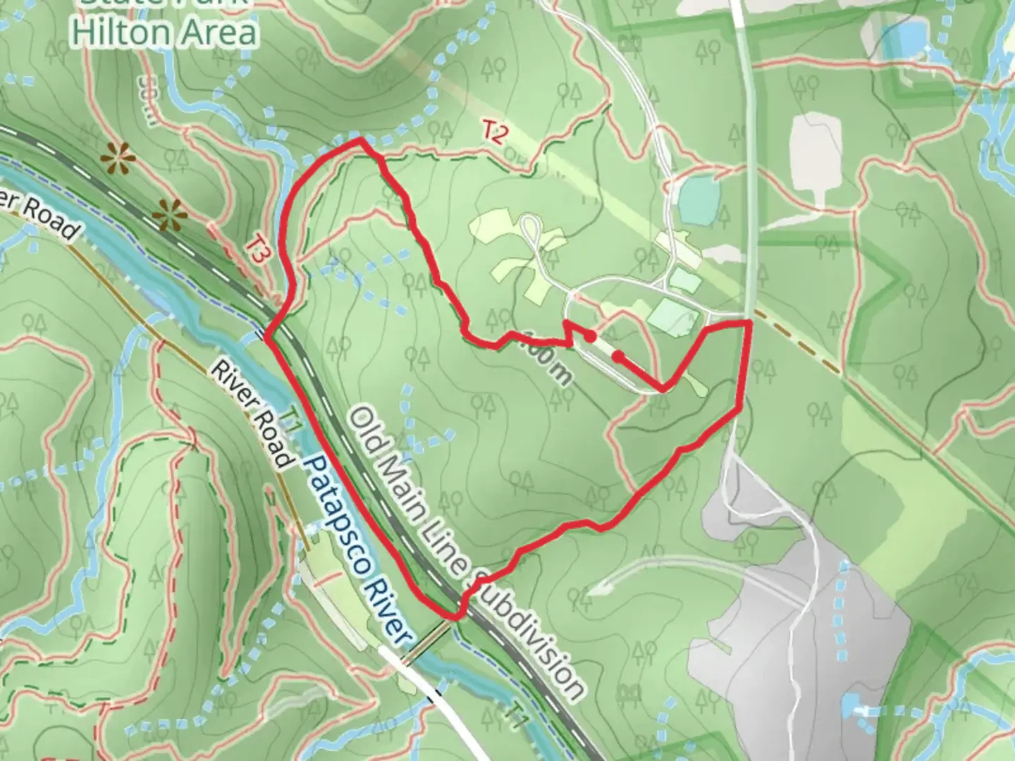 An image depicting the trail Nun's Run and Grist Mill Loop Trail and its surrounding area.