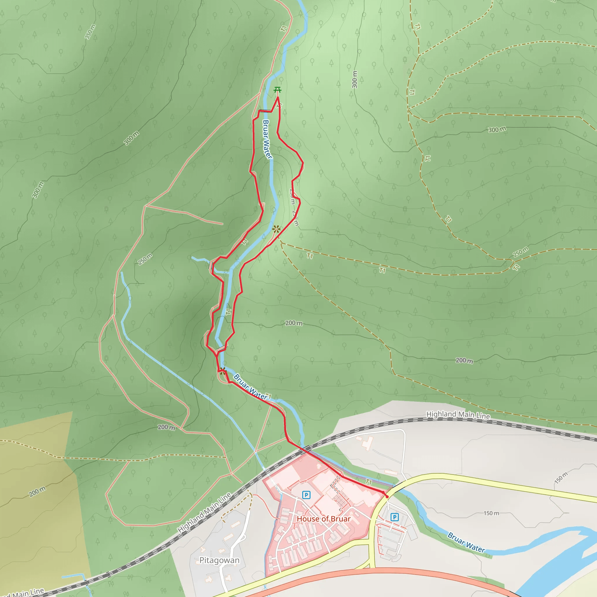 Falls of Bruar Walk mobile static map