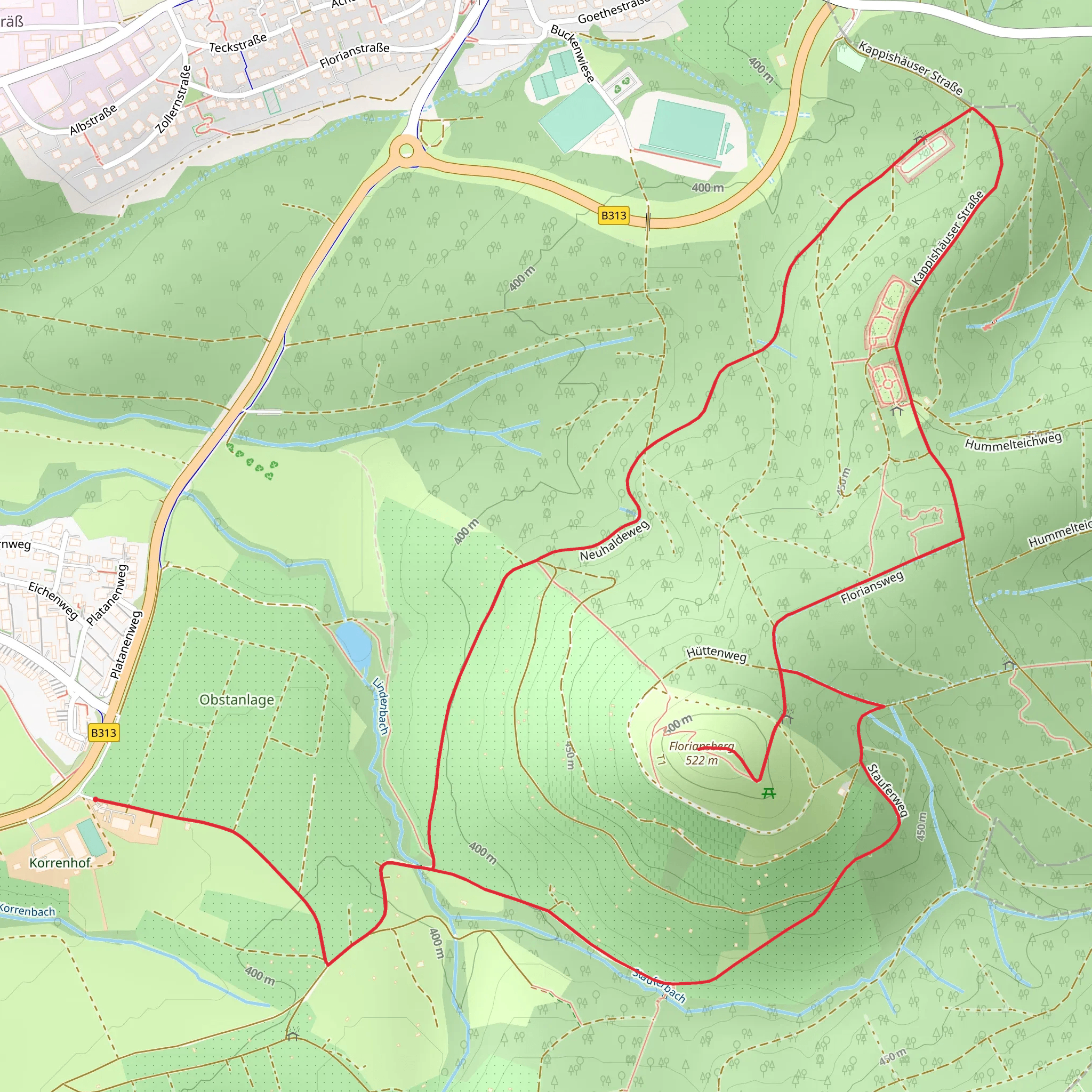 Floriansberg and Arboretum Loop via Eduard Morike Weg mobile static map