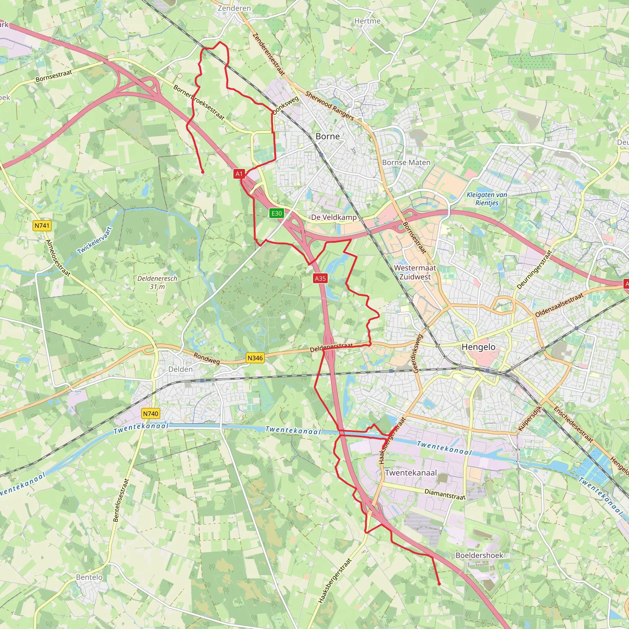 Azelo to Het Wullen via Rondje Borne and Rondje Hengelo mobile static map