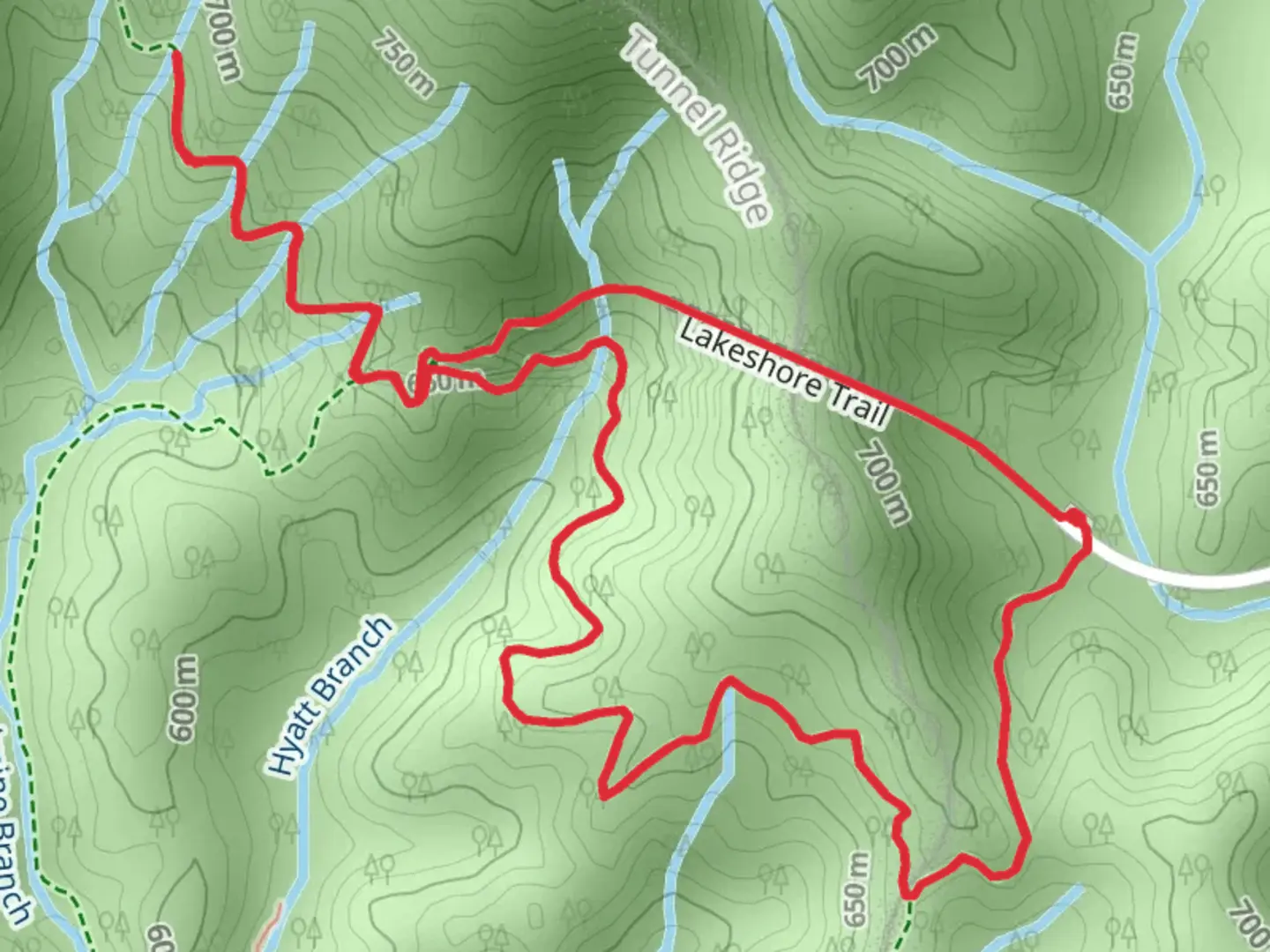 An image depicting the trail Golden Brabch via Benton Mackaye Trail and Tunnel Bypass Trail and its surrounding area.