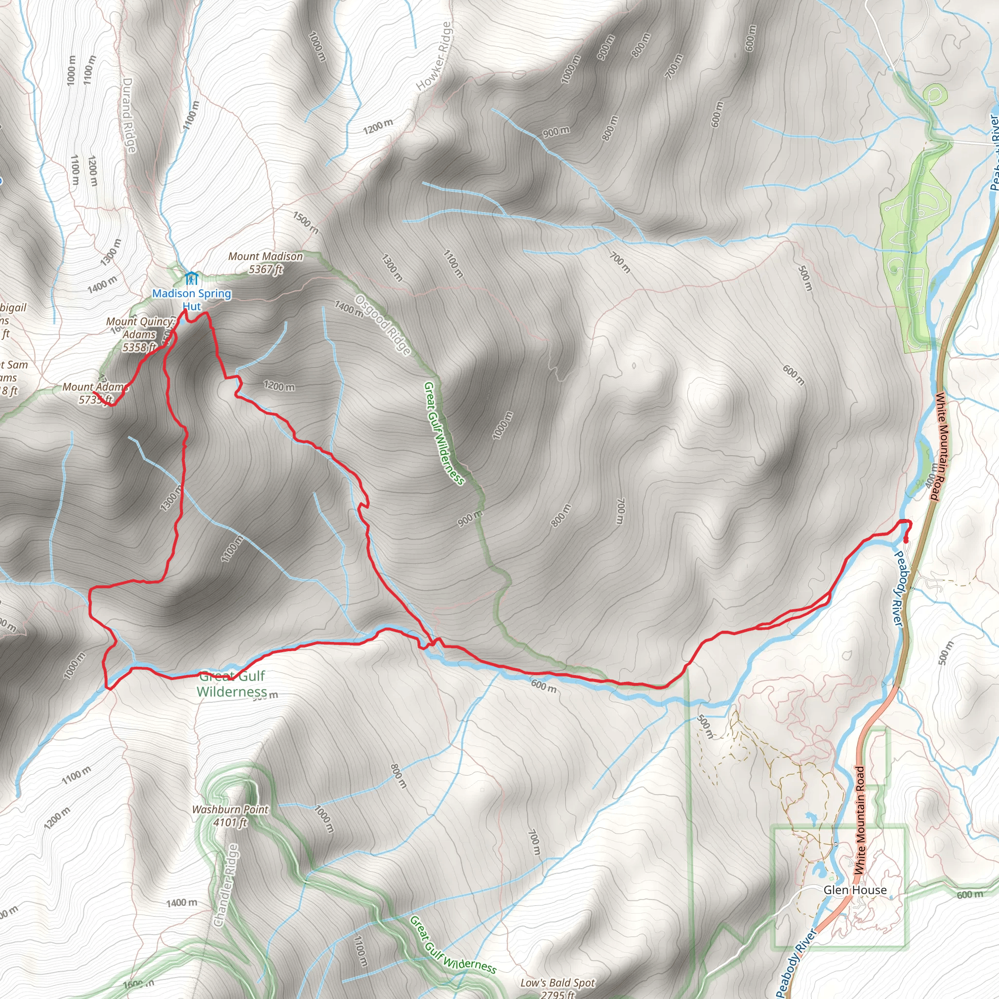 Mount Adams via Great Gulf, Madison Gulf, and Buttress Trail mobile static map