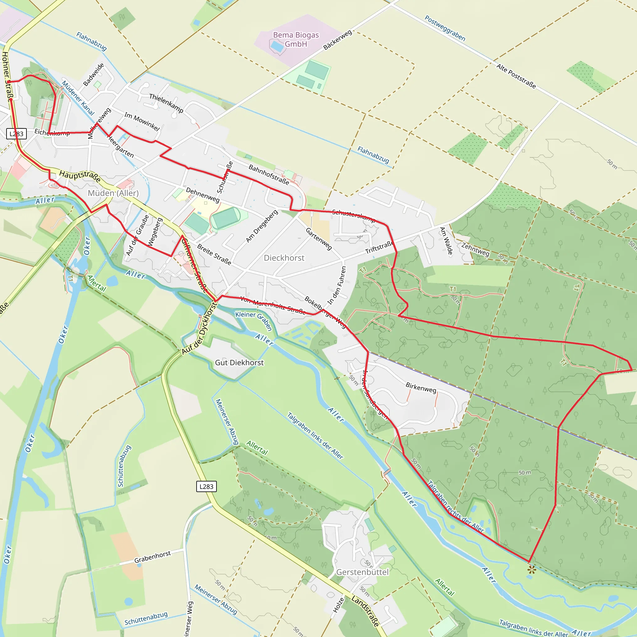 Rundwanderweg Aller Oker Aue Loop mobile static map