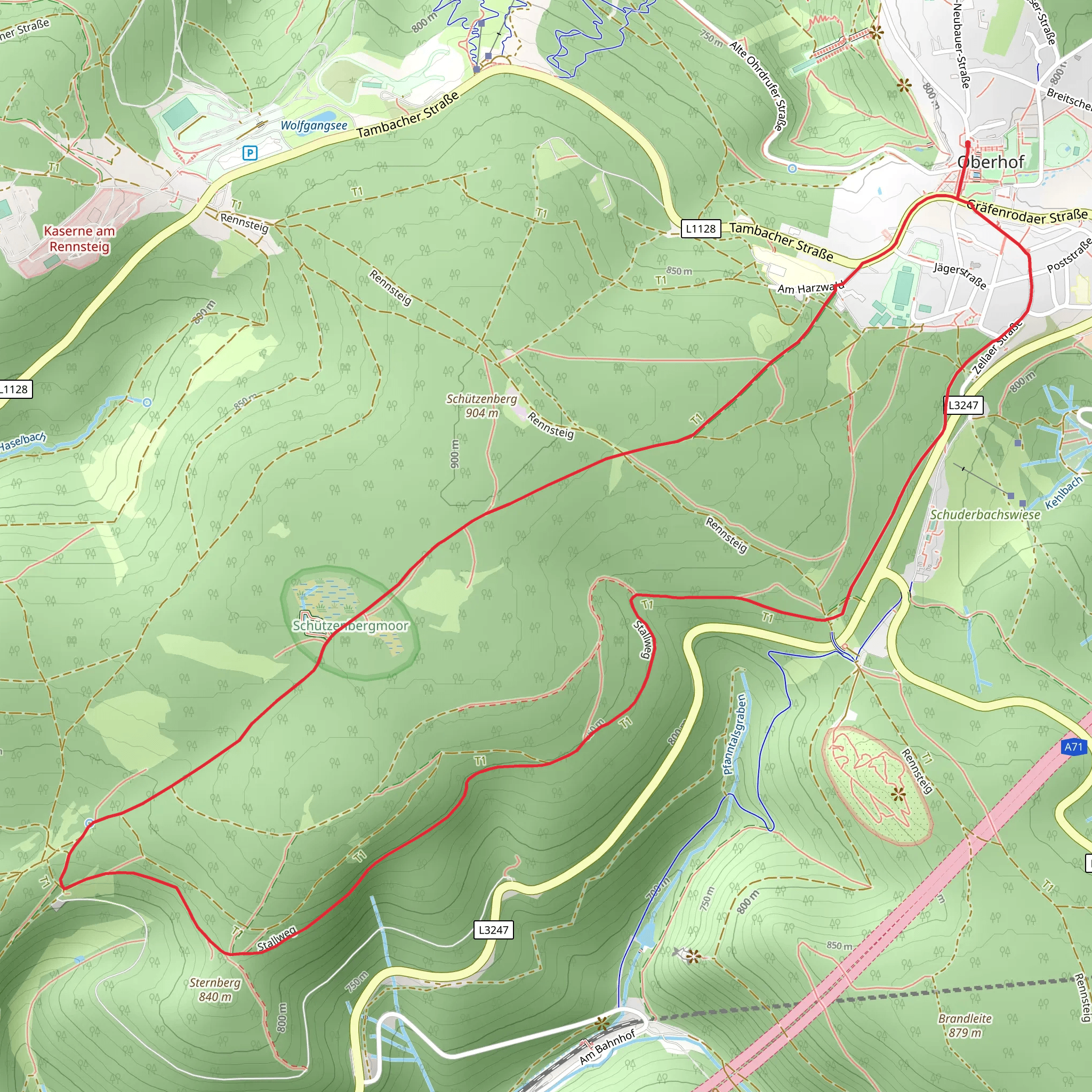 Moorlehrpfad and Sternberg Loop - Oberhof mobile static map