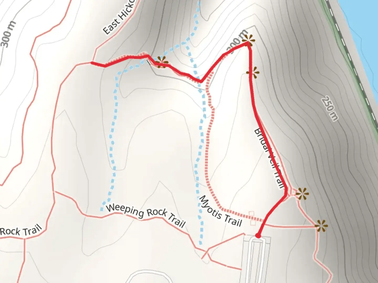 An image depicting the trail Bridal Veil Trail and its surrounding area.