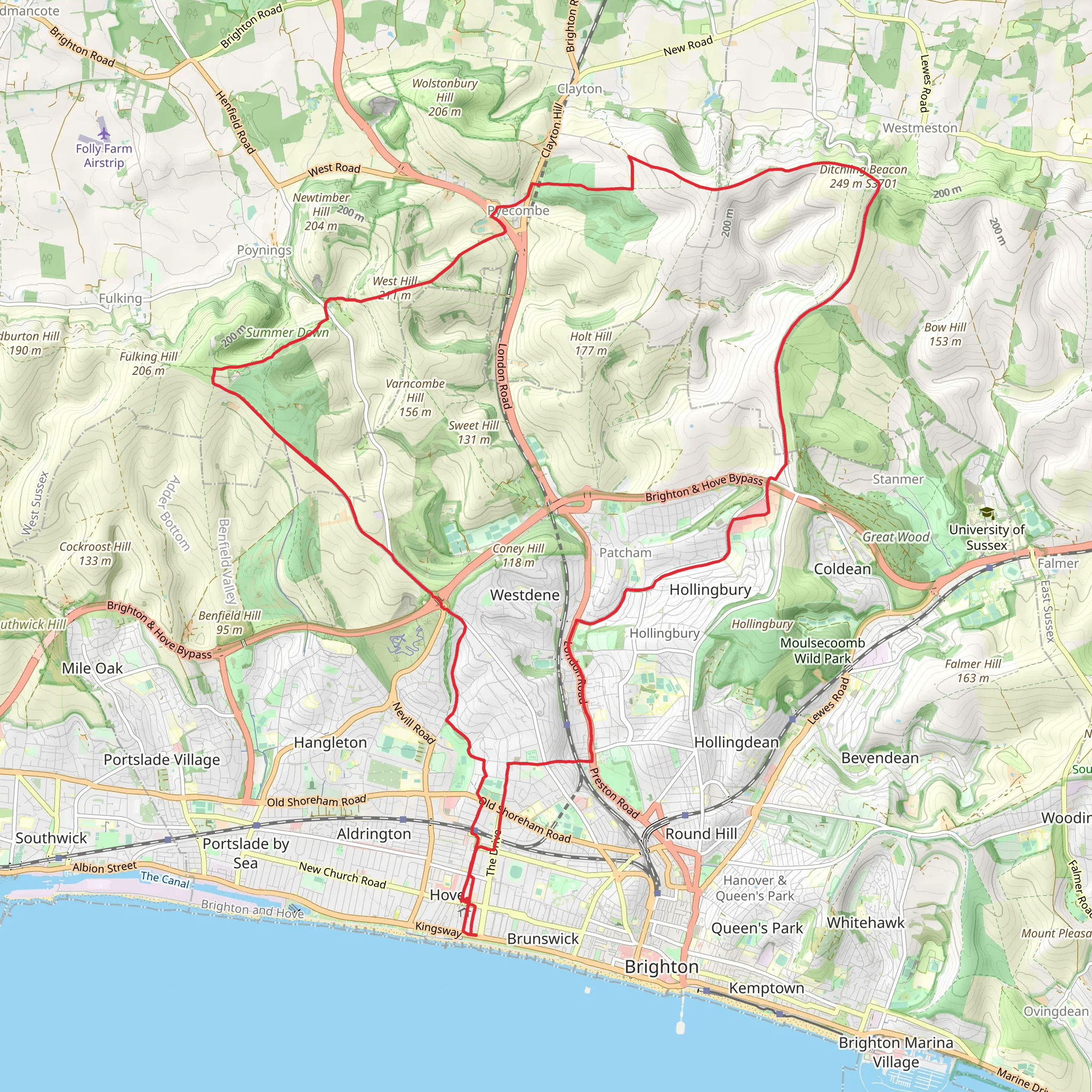 West Hill, Keymer Post, Ditchling Beacon via South Downs Way mobile static map