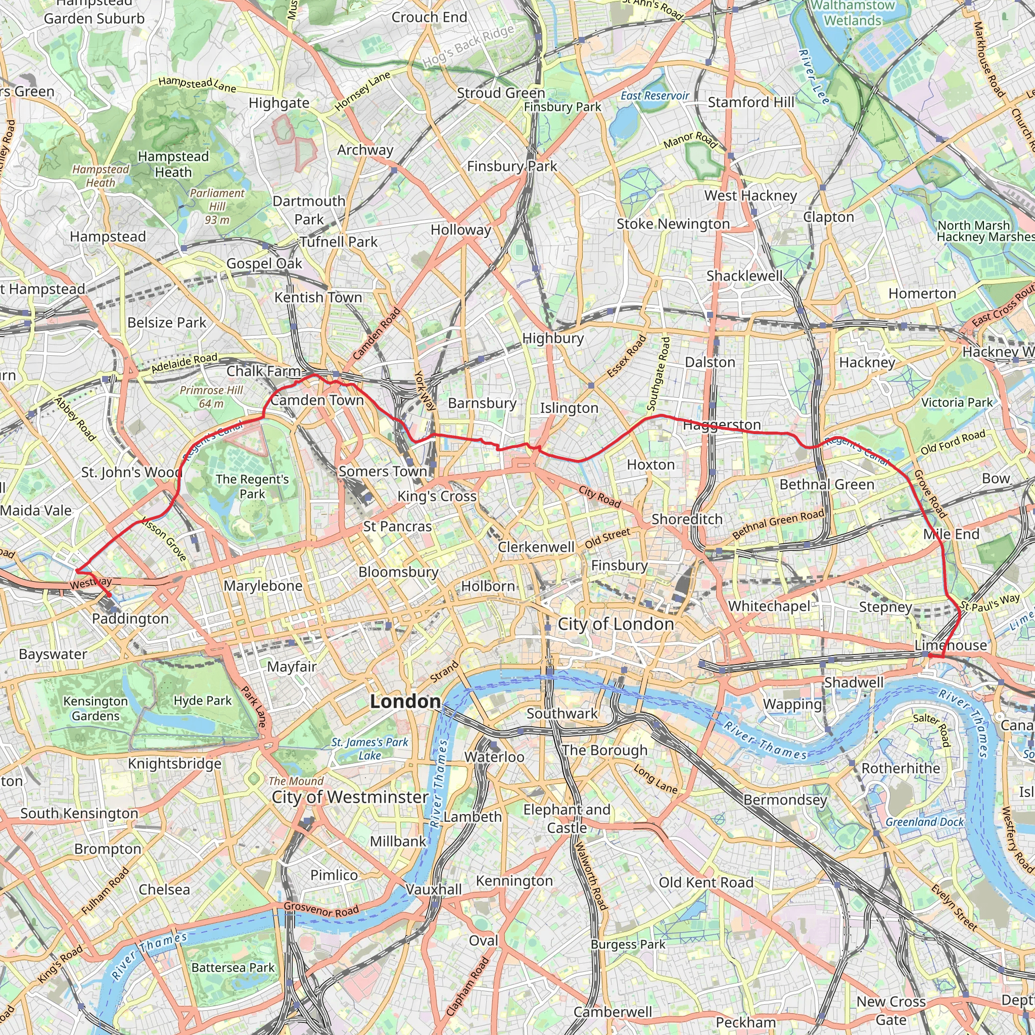 Limehouse to Paddington Walk mobile static map