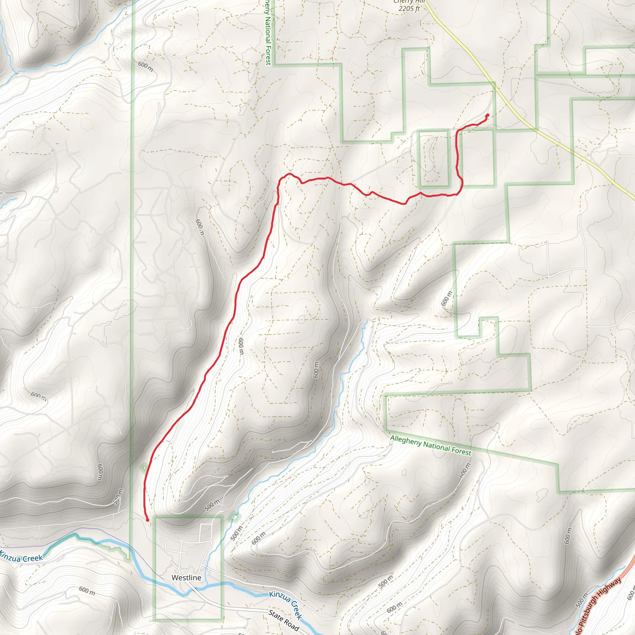 Westline Thundershower Hiking Trail mobile static map