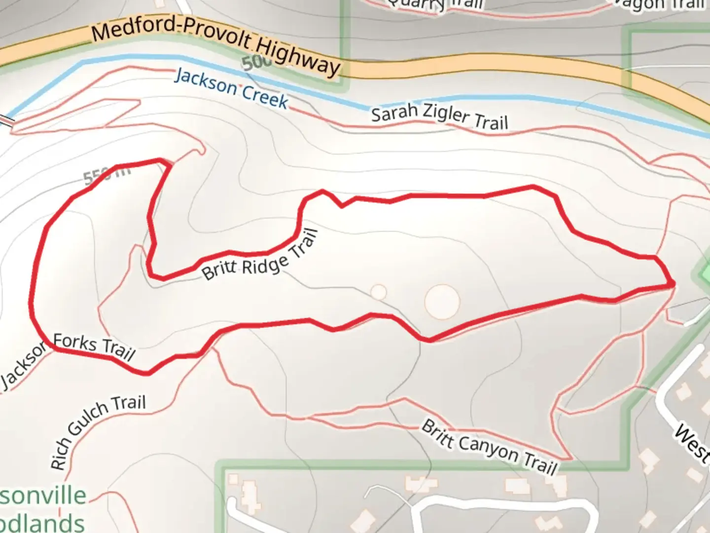 An image depicting the trail Rich Gulch and Britt Ridge Loop Trail and its surrounding area.