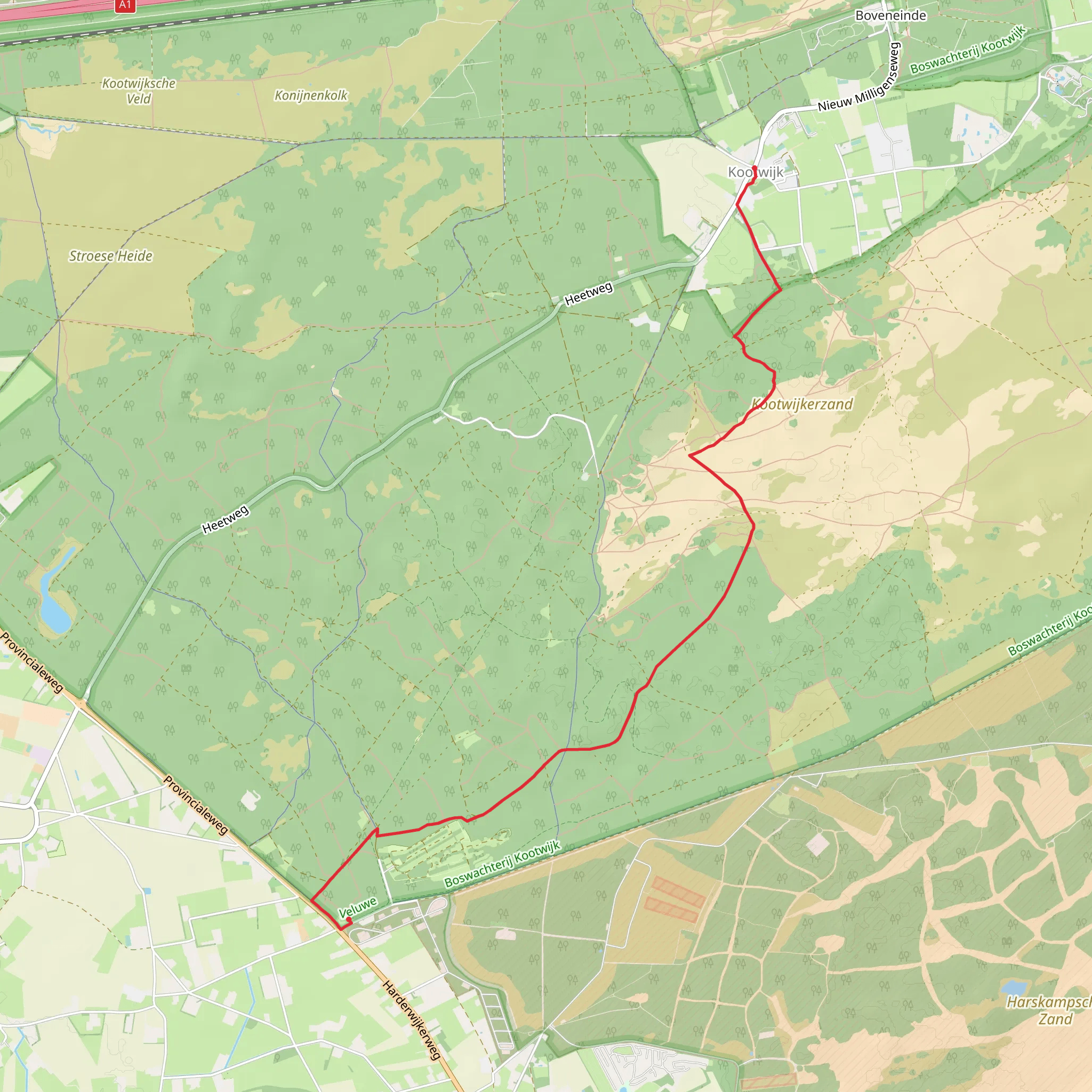 Kootwijk to Veentje via Huigenbosche and Harskamperdennen mobile static map