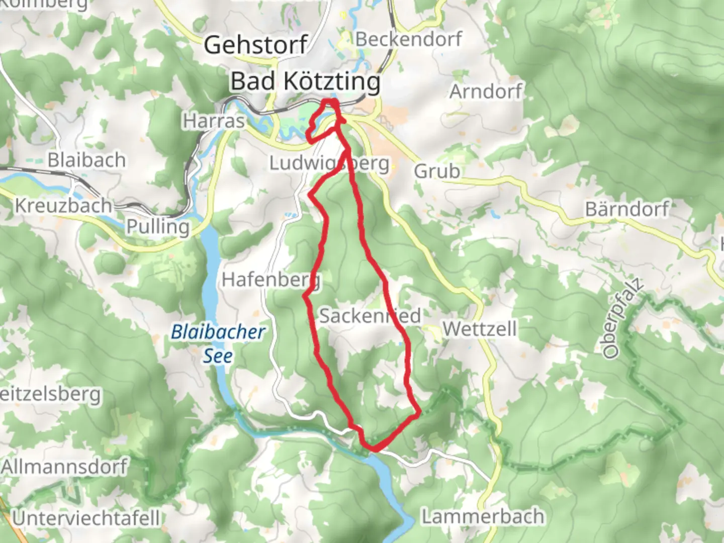 An image depicting the trail Riederberg and Uranus via Planetenweg and its surrounding area.