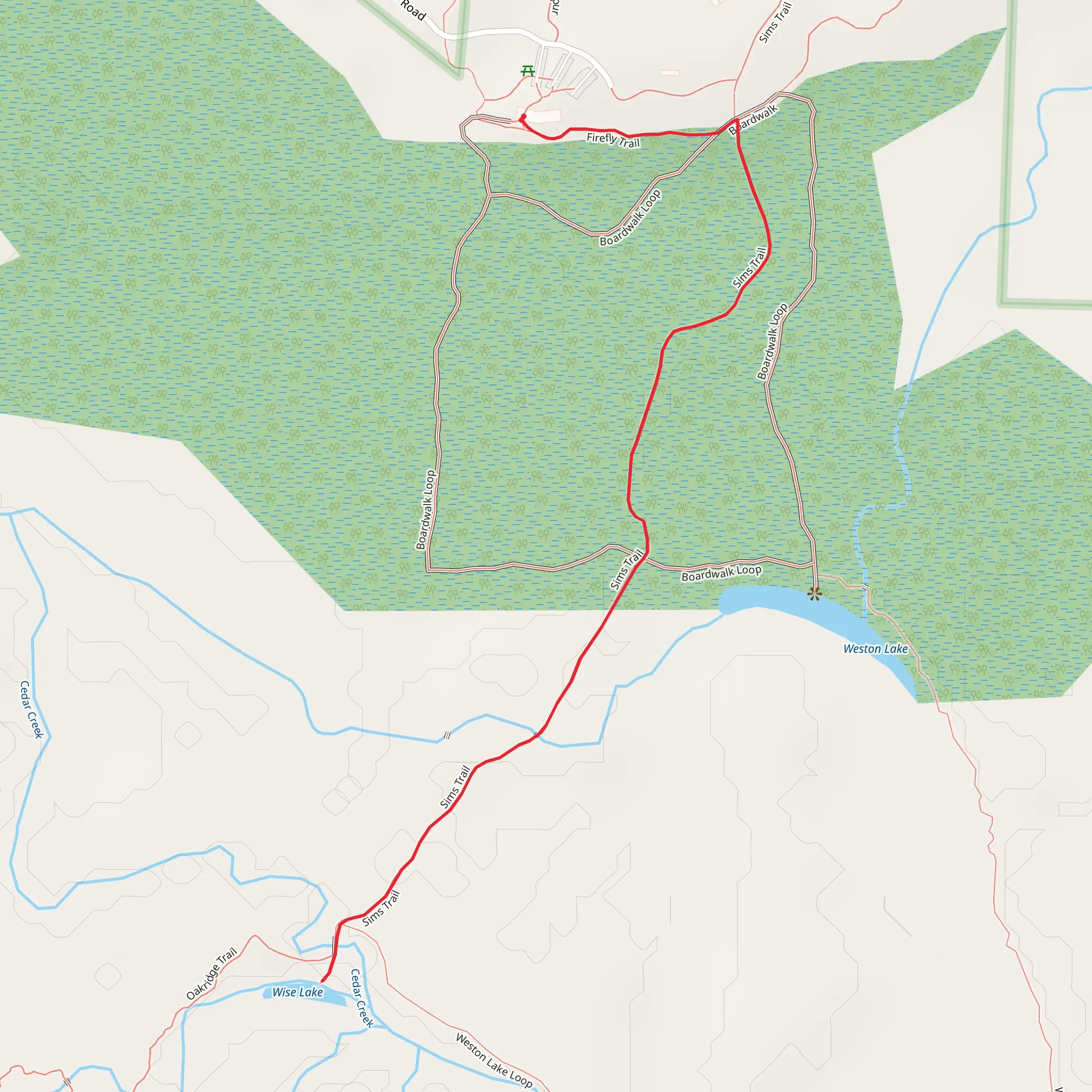 Wise Lake via Caroline Slims Trail mobile static map