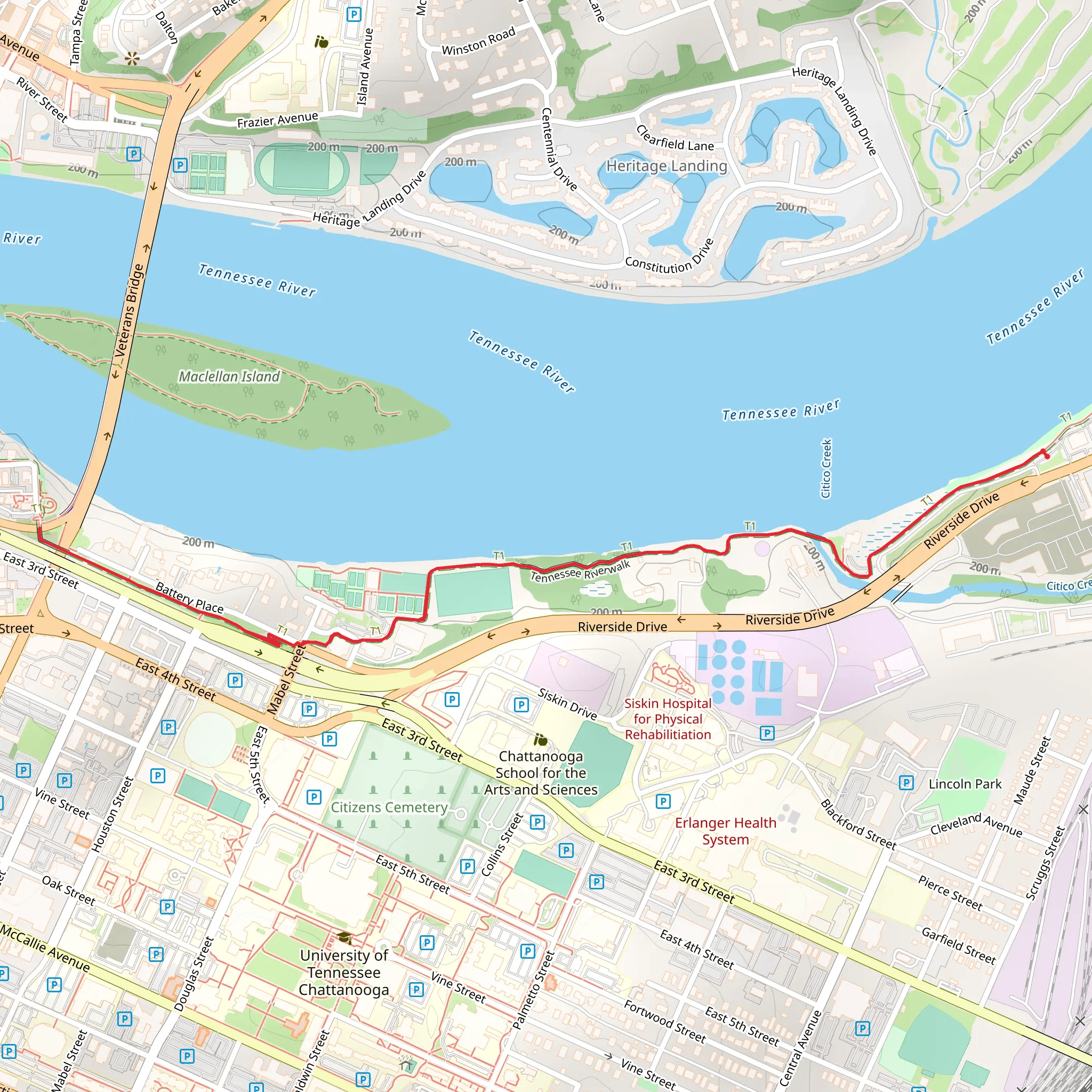 The Tennessee Riverwalk mobile static map