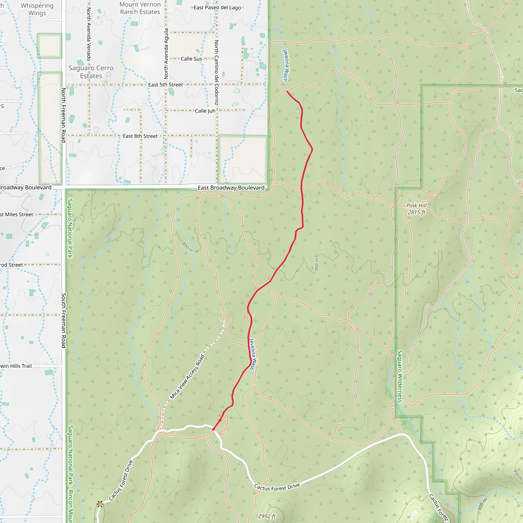 Javelina Wash Trail mobile static map