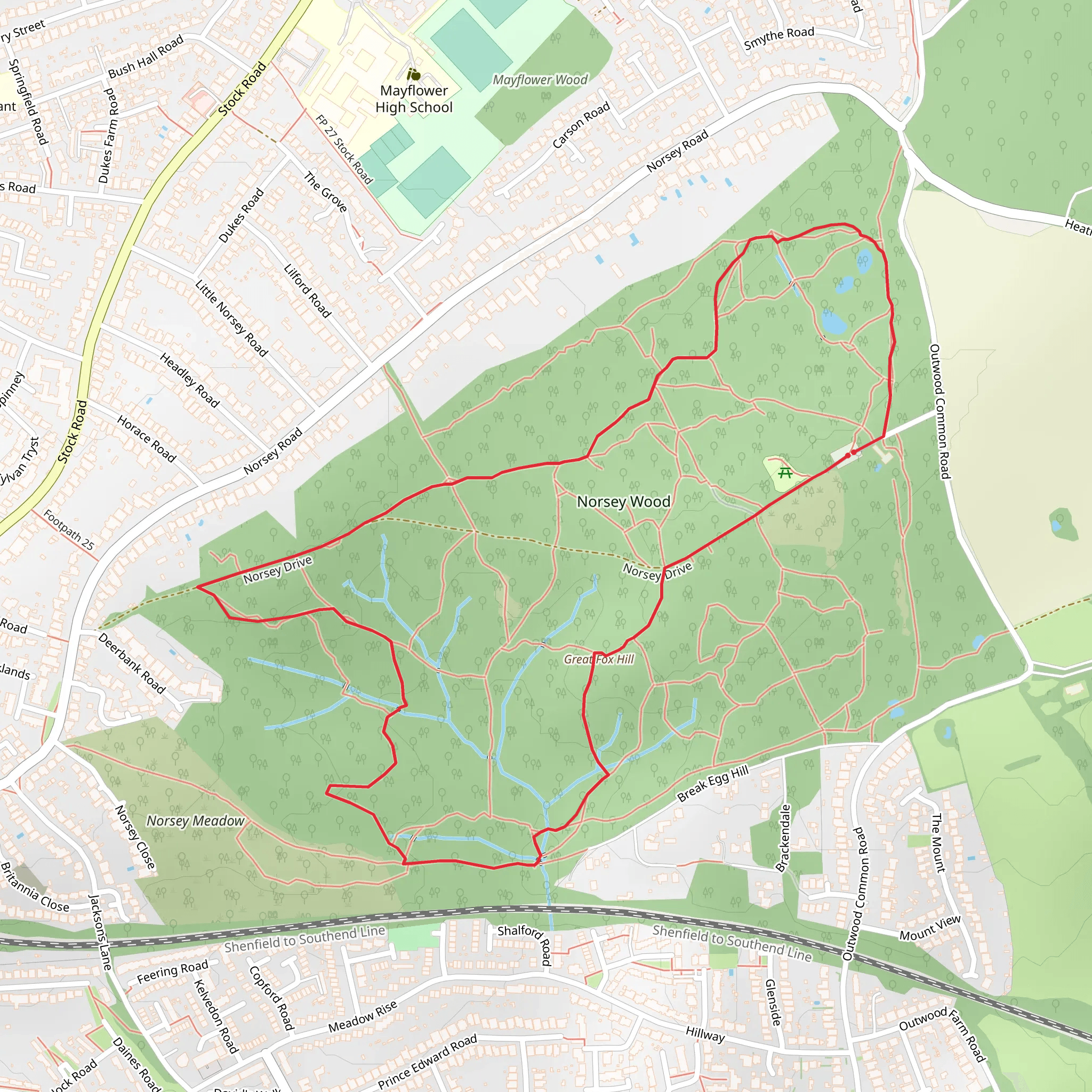Norsey Woods Loop mobile static map