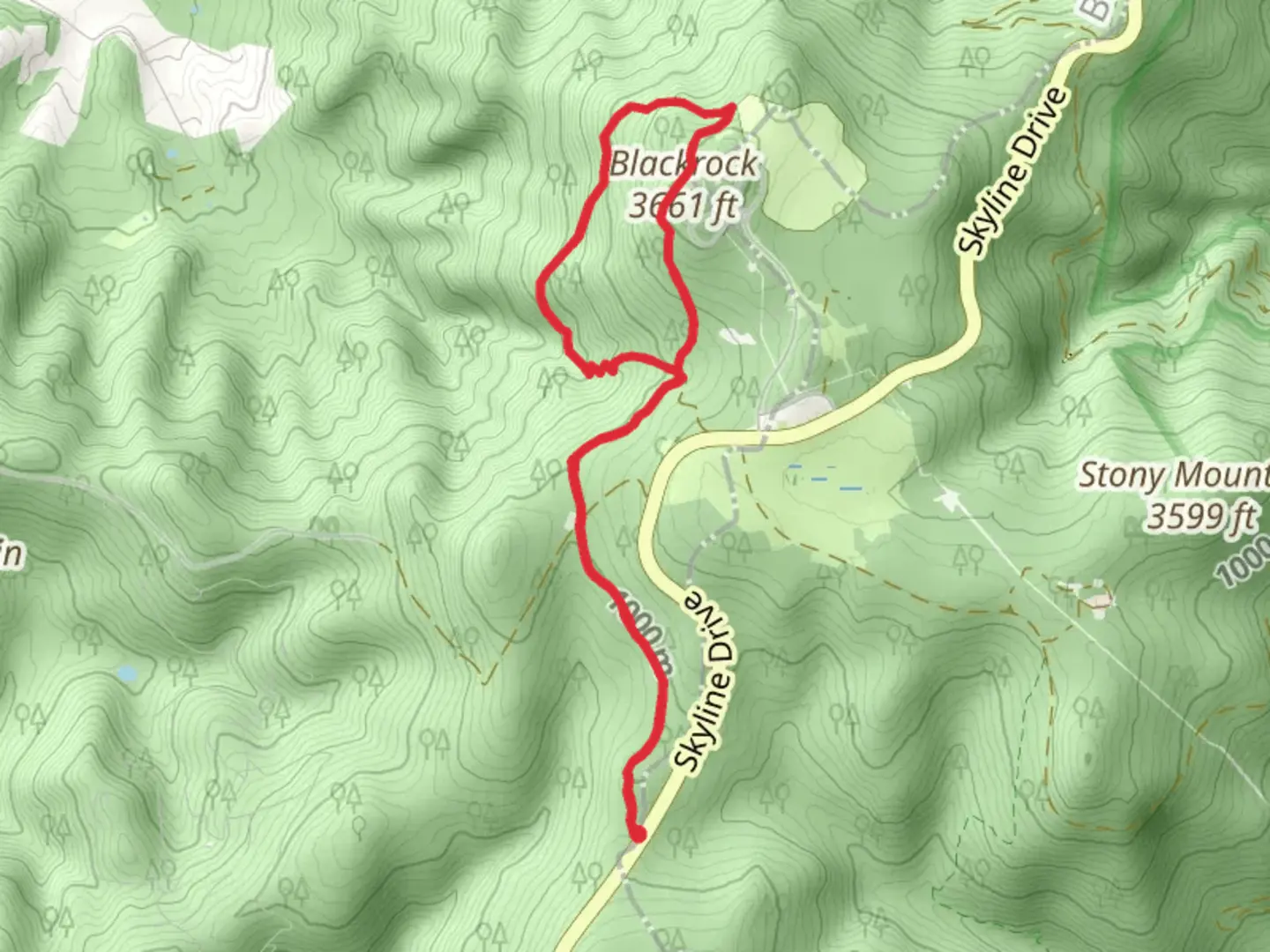 An image depicting the trail Big Rock via Appalachian Trail and Lewis Spring Falls Trail and its surrounding area.