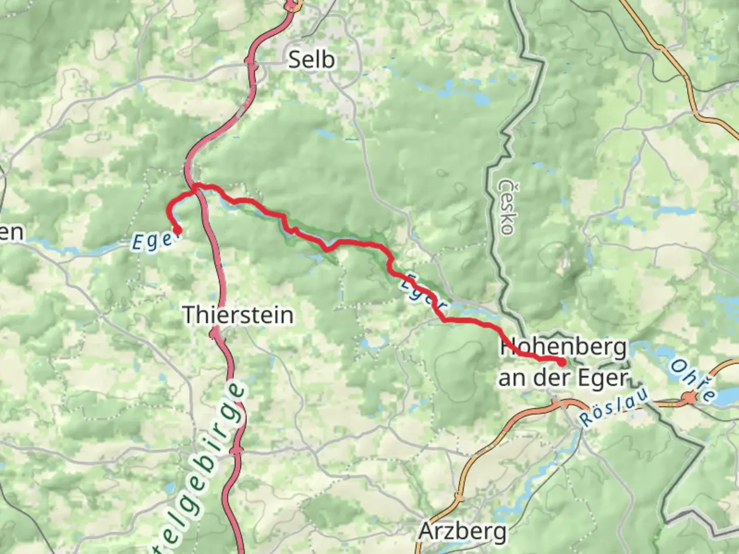An image depicting the trail Burg Hohenberg to Kaiserhammer Walk and its surrounding area.