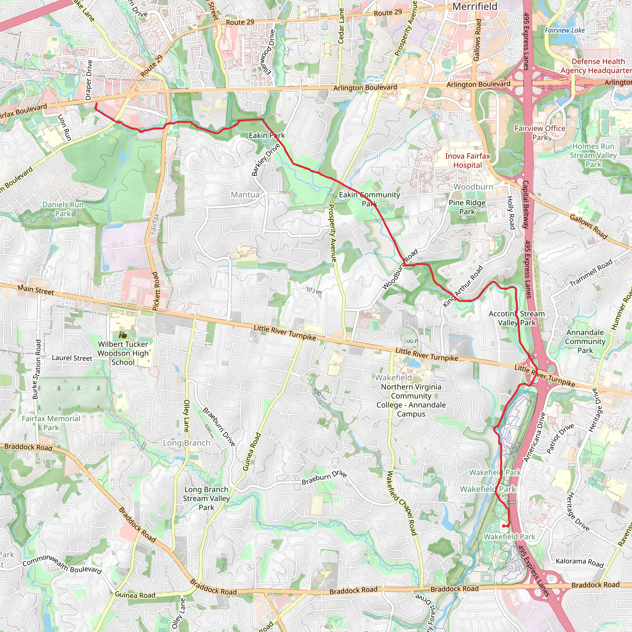 Walk along Accotink Creek from Wakefield Park mobile static map