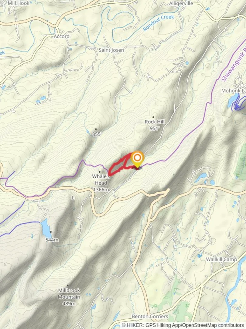 An image depicting the trail Dickie Barre trail and Shawangunk Ridge Loop Trail and its surrounding area.