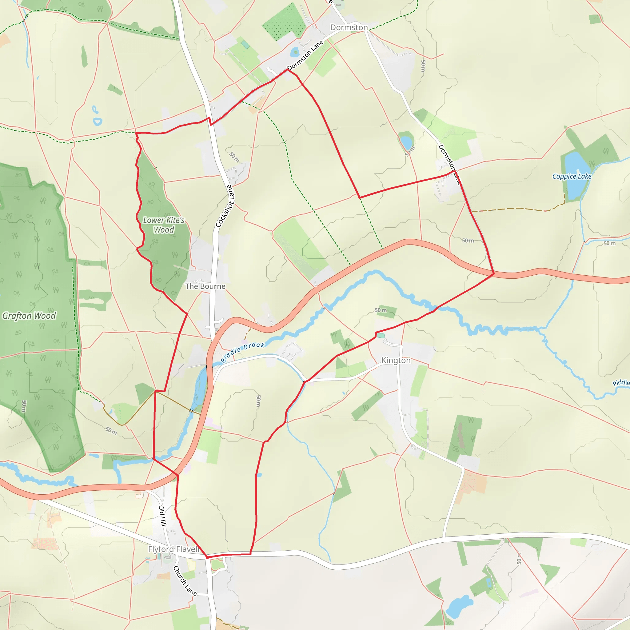 Flyford Flavell and Dormston Circular mobile static map
