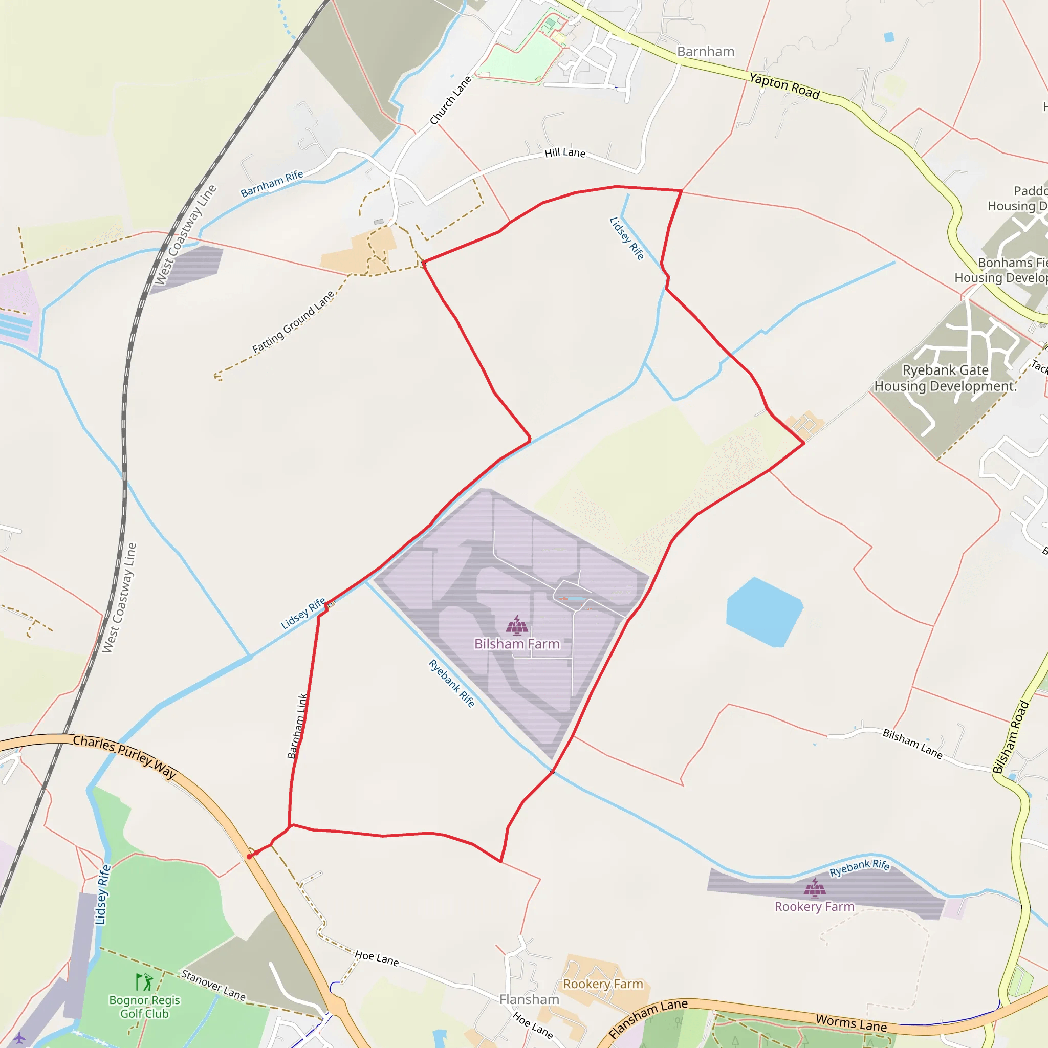 Lidsey Rife and Yapton Country Park Loop mobile static map