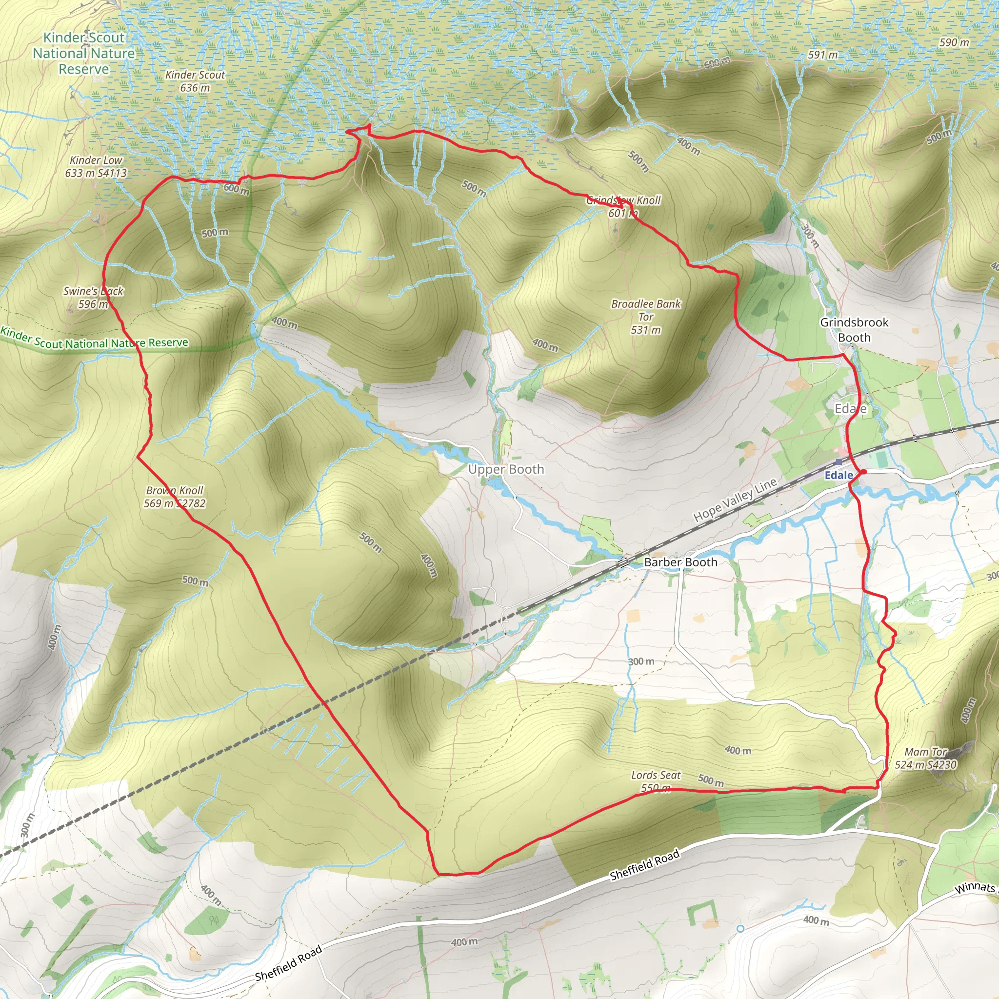 Rushup Edge and Crowden Tower from Edale mobile static map