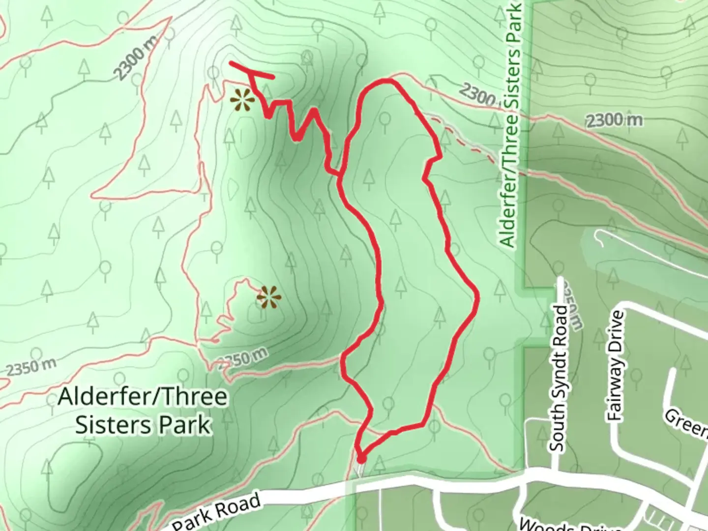An image depicting the trail Sisters and Hidden Fawn Loop Trail and its surrounding area.