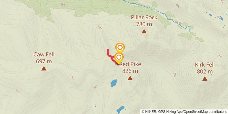 Black Sail Pass, Pillar and Red Pike Loop from Wast Water alt 1 Map