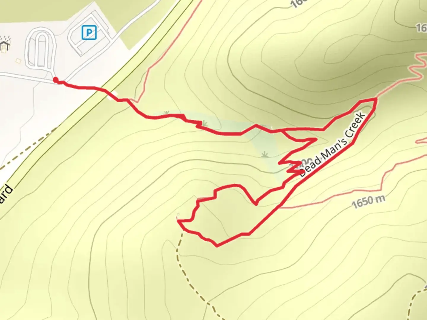 An image depicting the trail Dead Man's Creek Loop and its surrounding area.