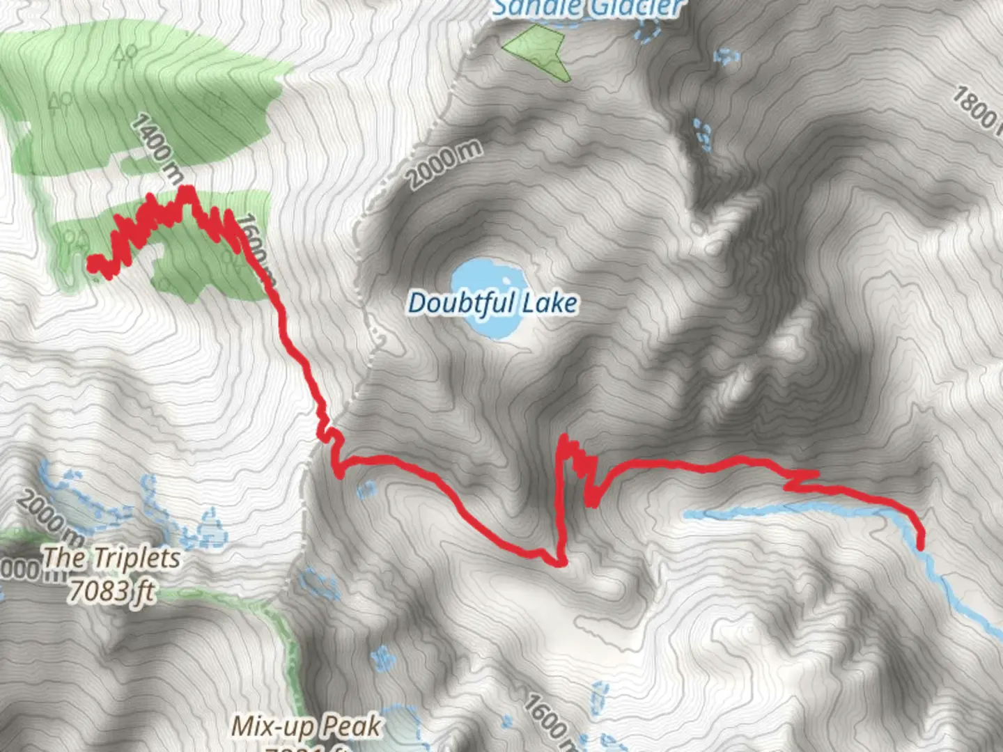 An image depicting the trail Basin Creek Camp via Cascade Pass Trail and its surrounding area.