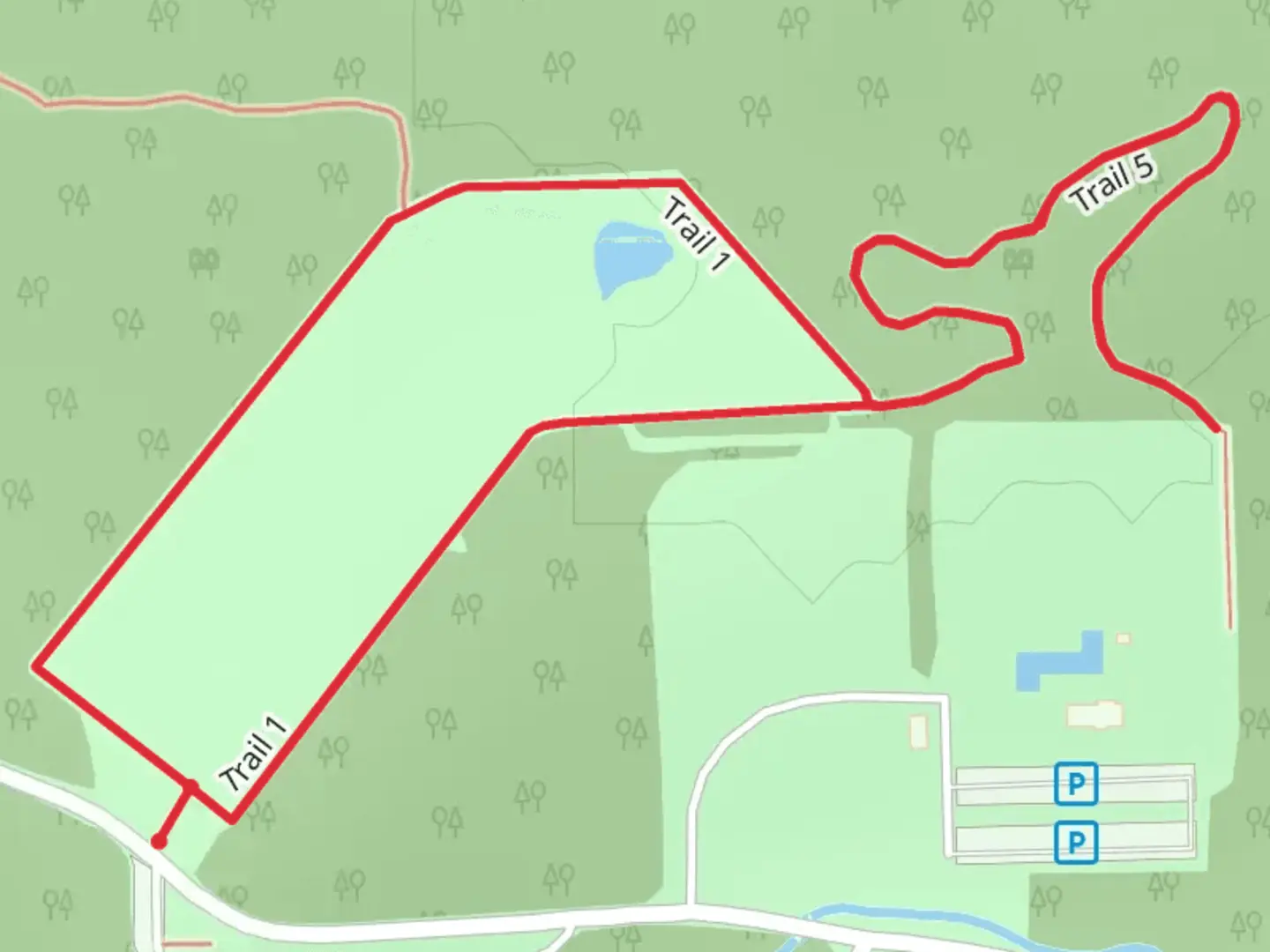 An image depicting the trail Trail 1 and Trail 5 Loop and its surrounding area.