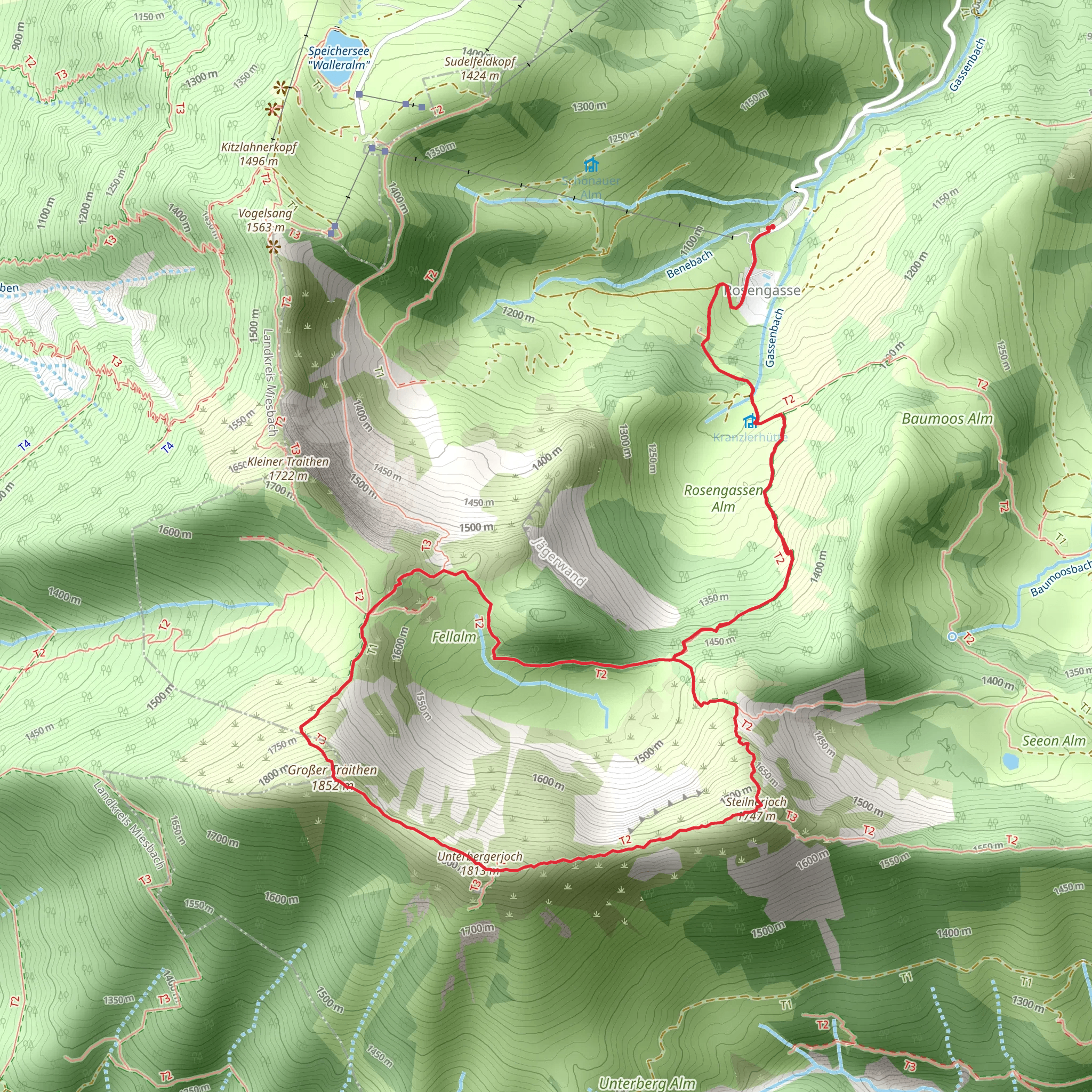 Großer Traithen, Unterbergerjoch and Steilnerjoch Peak Scenic Loop via Wanderweg 658 Brünnstein mobile static map