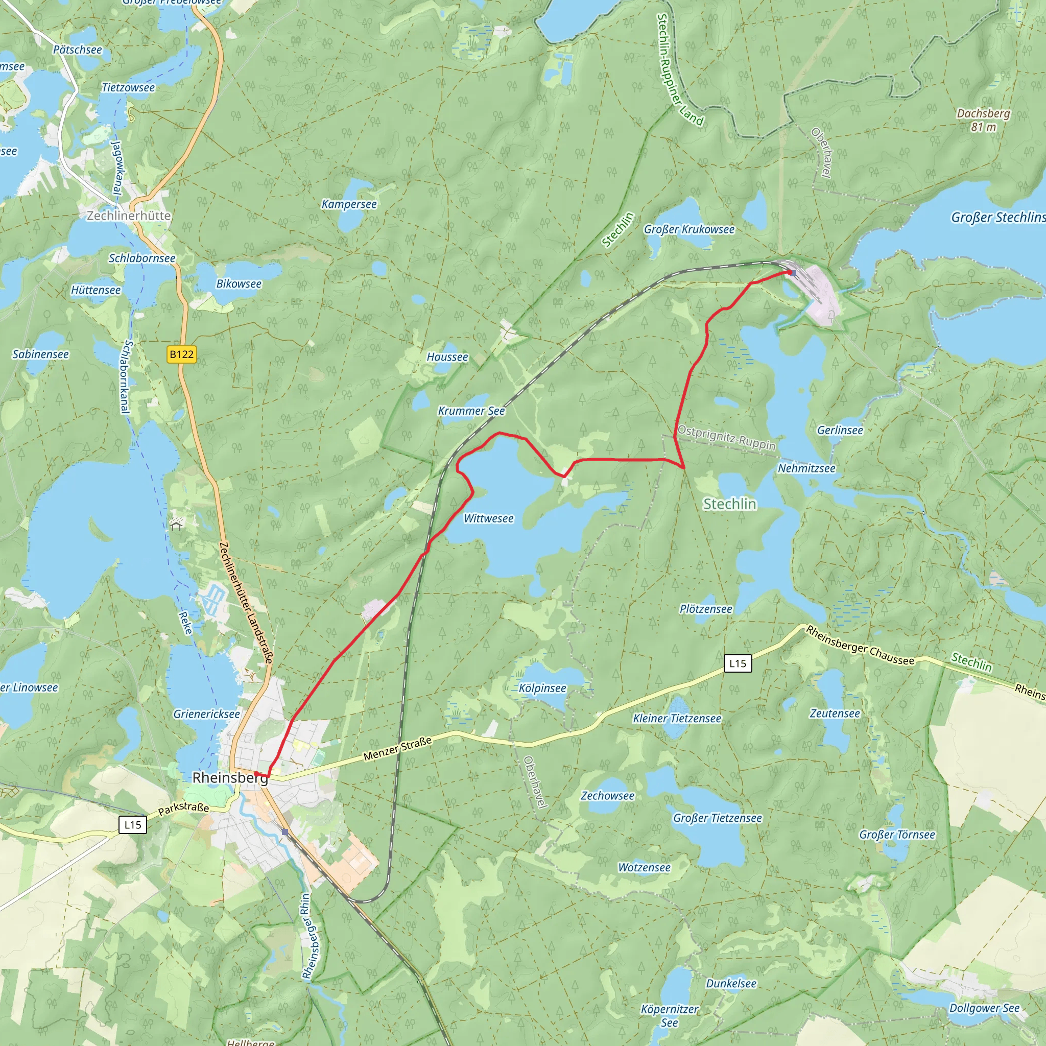 Rheinsberg to Stechlinsee via Wittwesee and Klarwasserse mobile static map