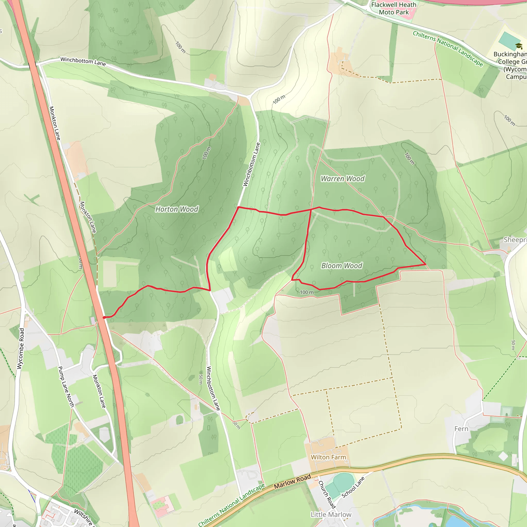 Bloom Wood and Warren Wood Loop mobile static map