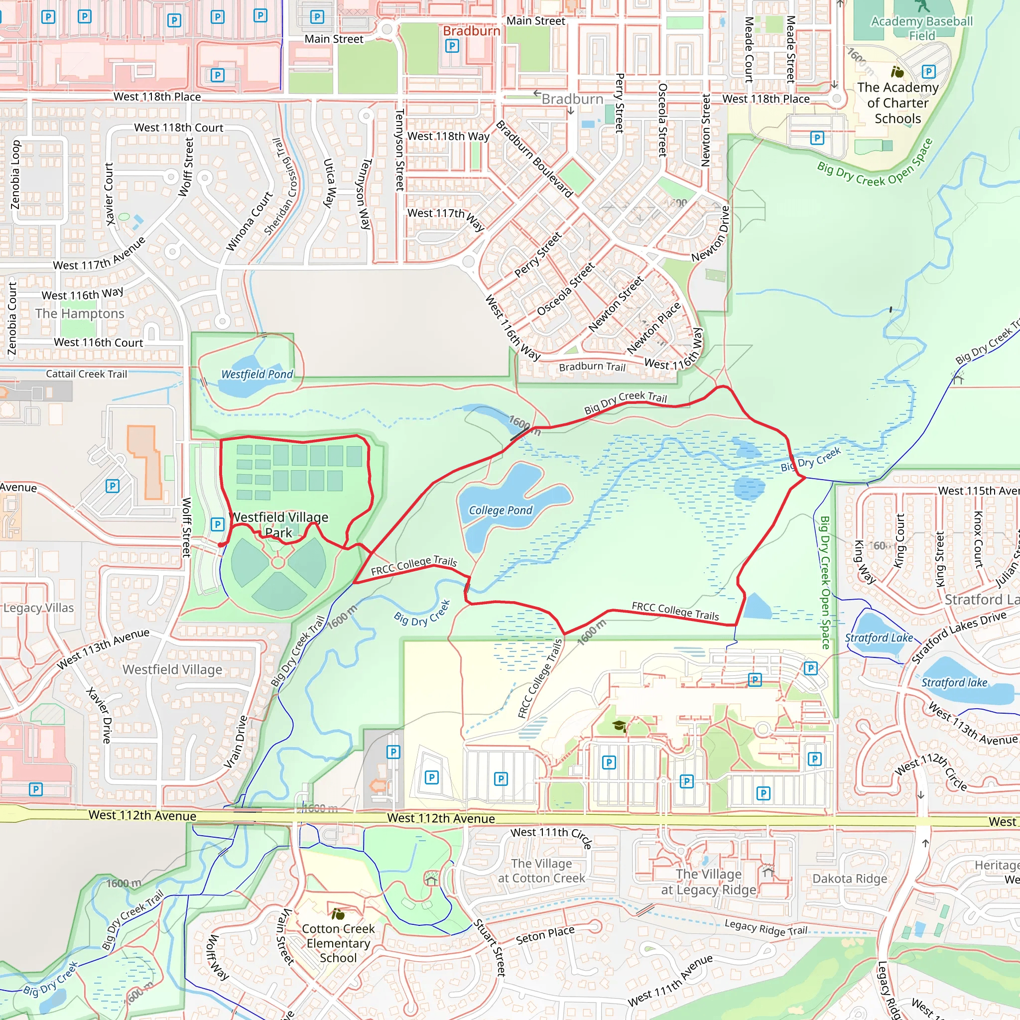 Westfield Village Park and College Pond Loop mobile static map