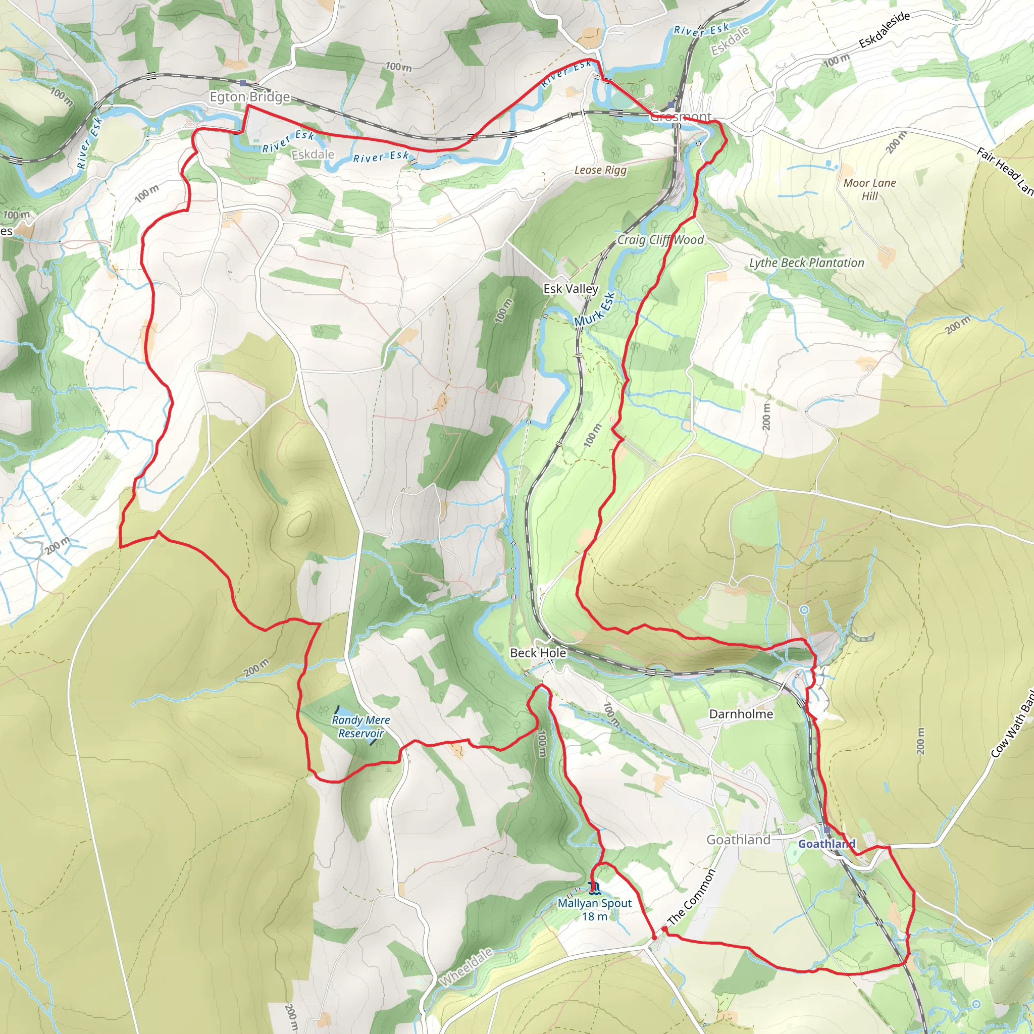 Egton Bridge and Grosmont from Goathland mobile static map