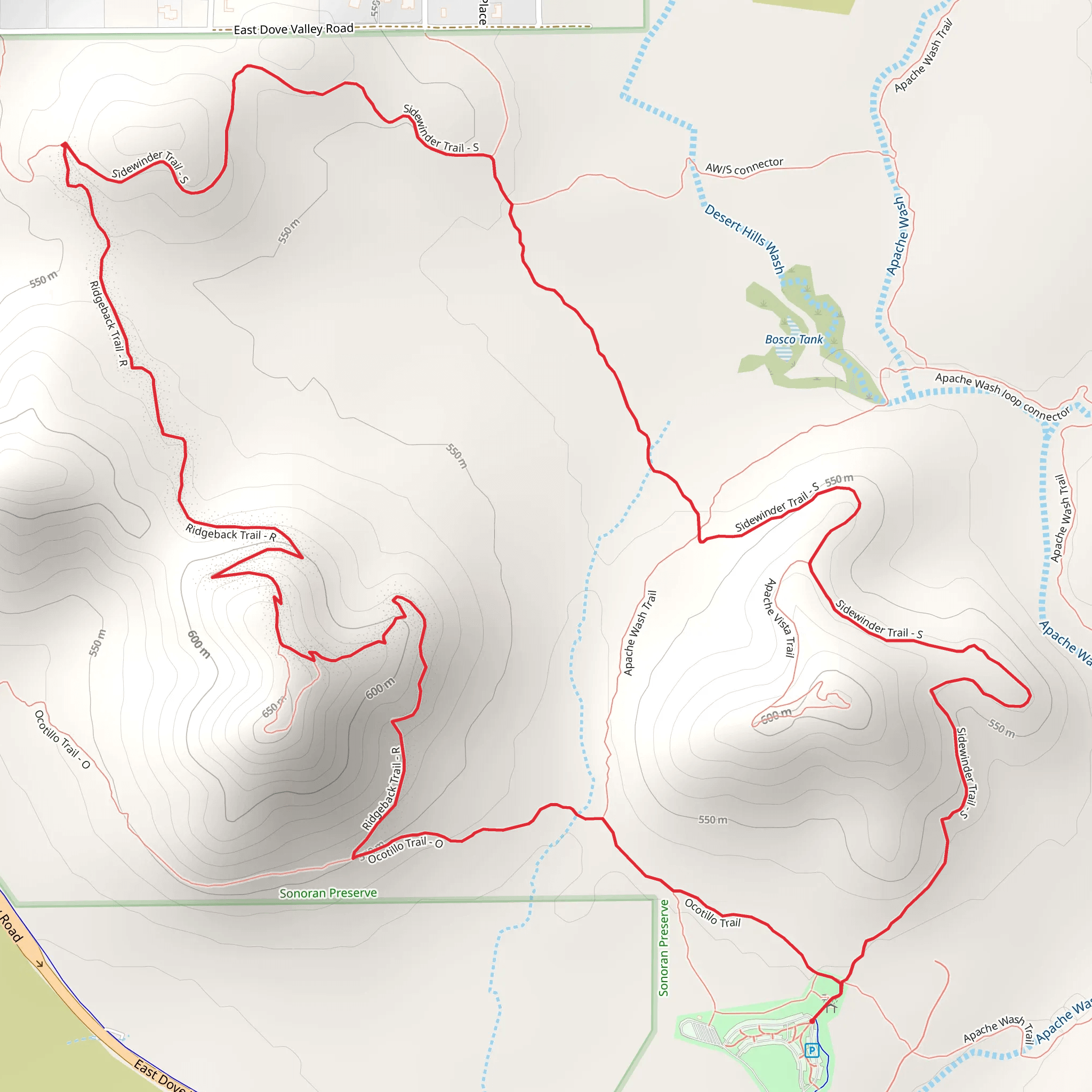Ocotillo, Ridgeback and Sidewinder Loop Trail mobile static map