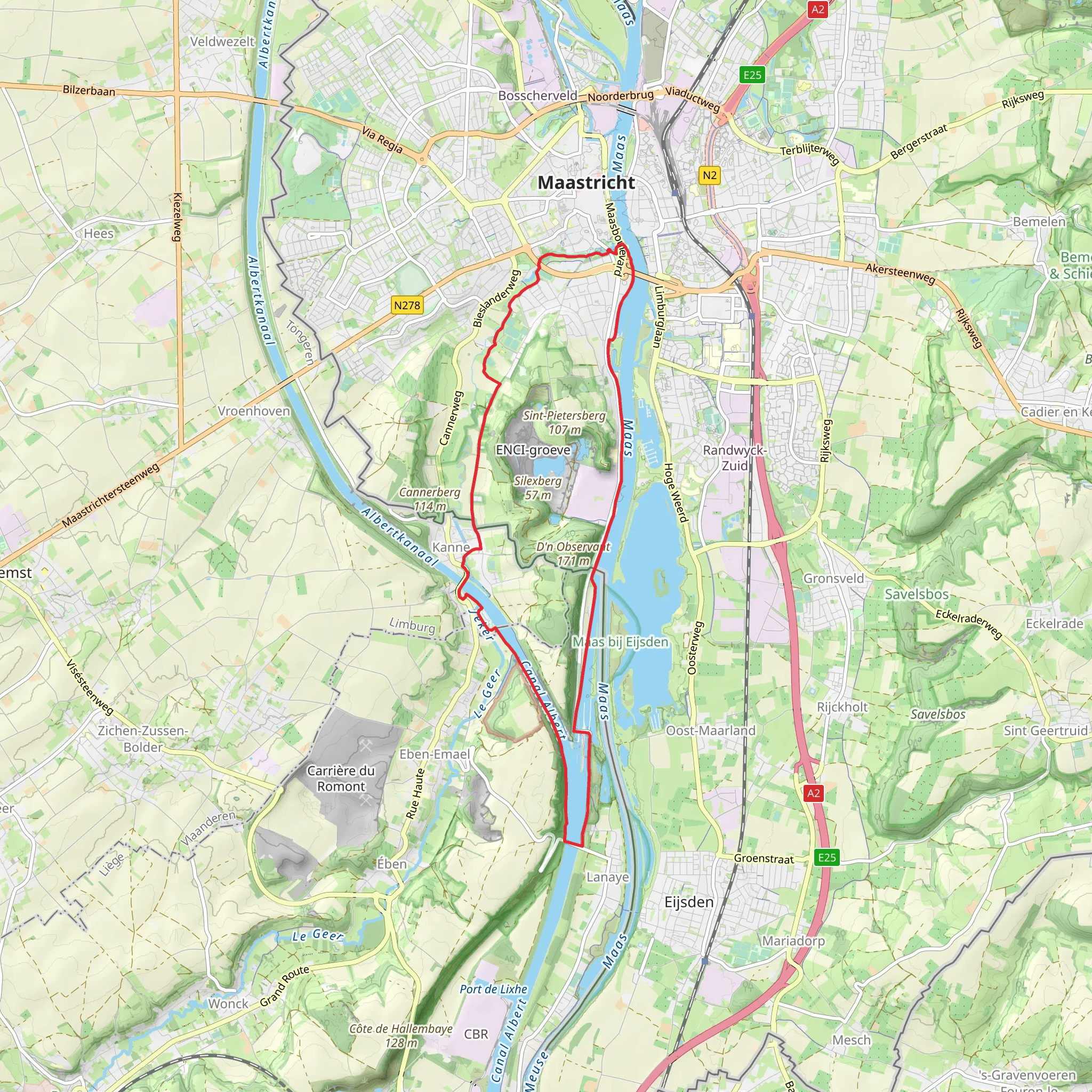 Maas and Albertkanaal via Dutch Mountain Trail mobile static map