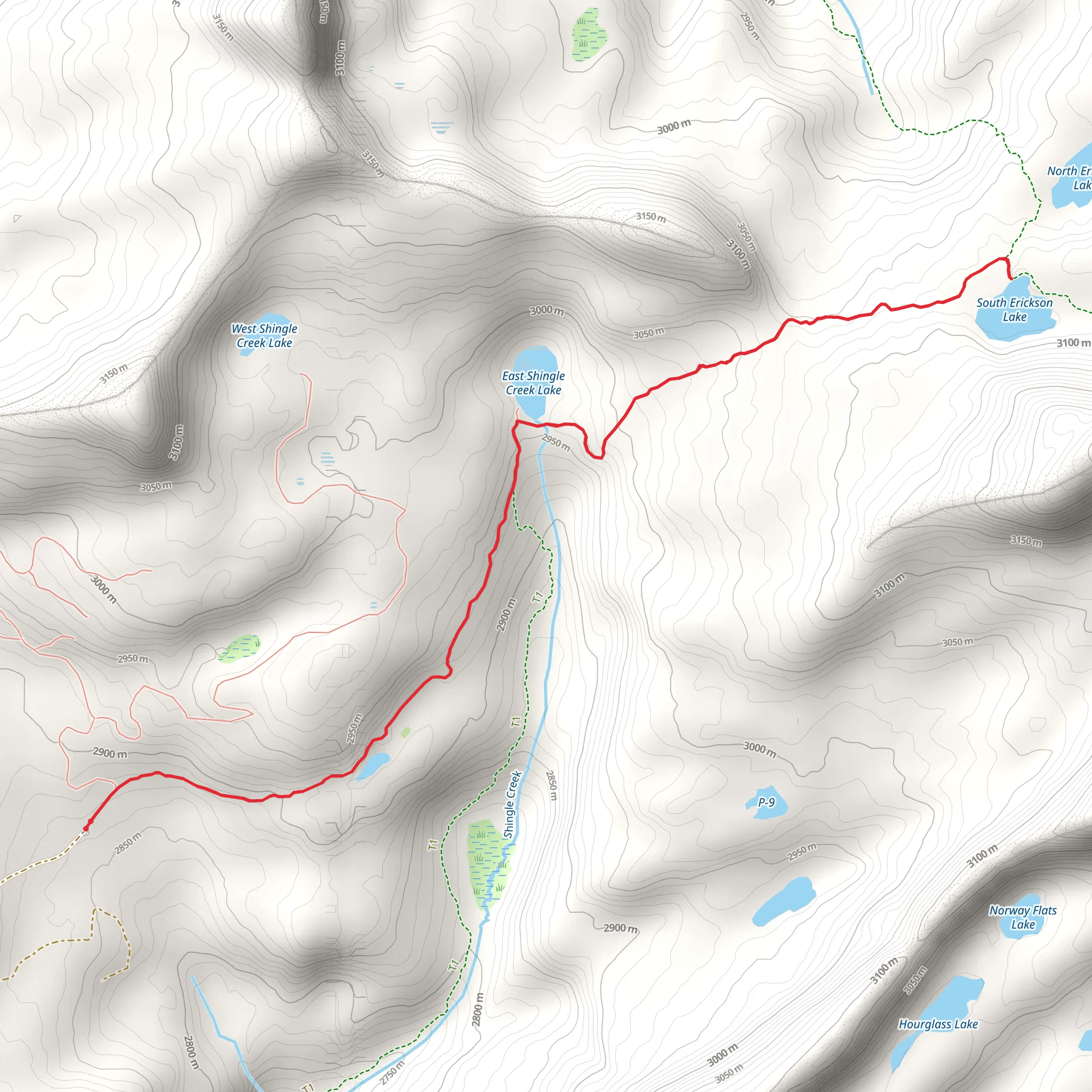 Upper Setting Trail to South Erickson Lake mobile static map