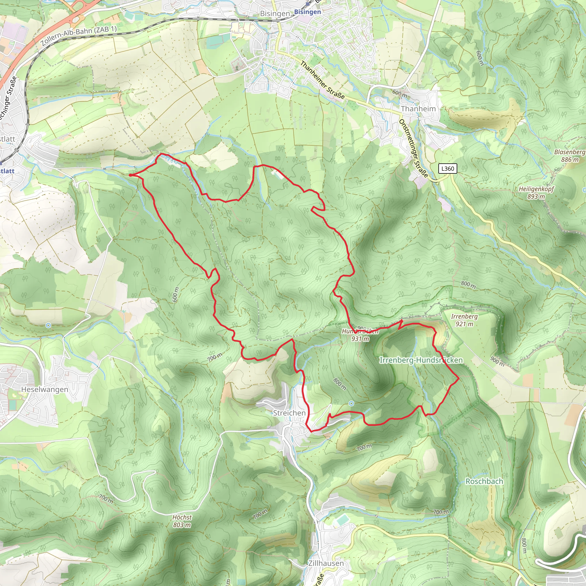 Hundsrucken Loop via Streichen mobile static map
