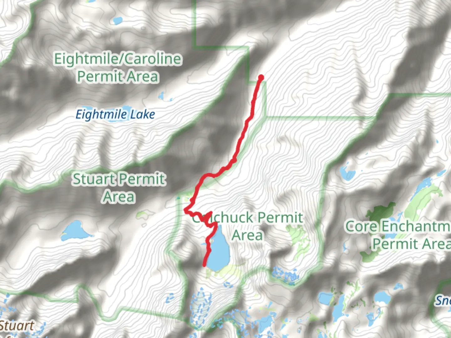 An image depicting the trail Colchuck Lake via Stuart Lake Trail and its surrounding area.