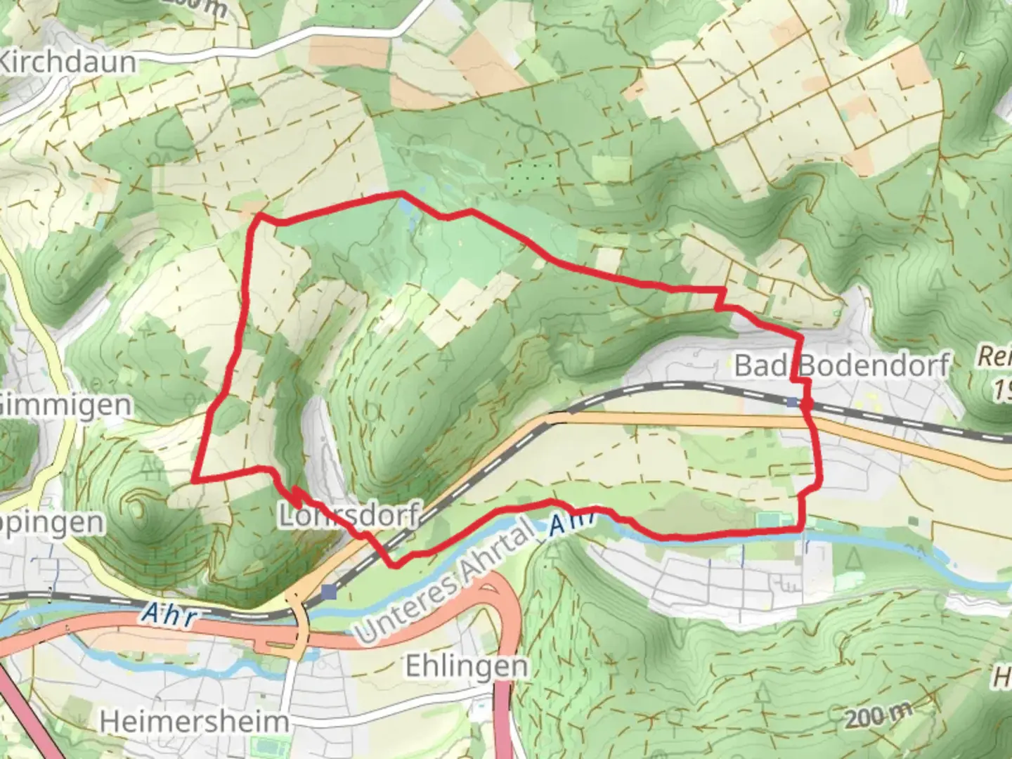 An image depicting the trail Rundweg Bad Bodendorf and its surrounding area.