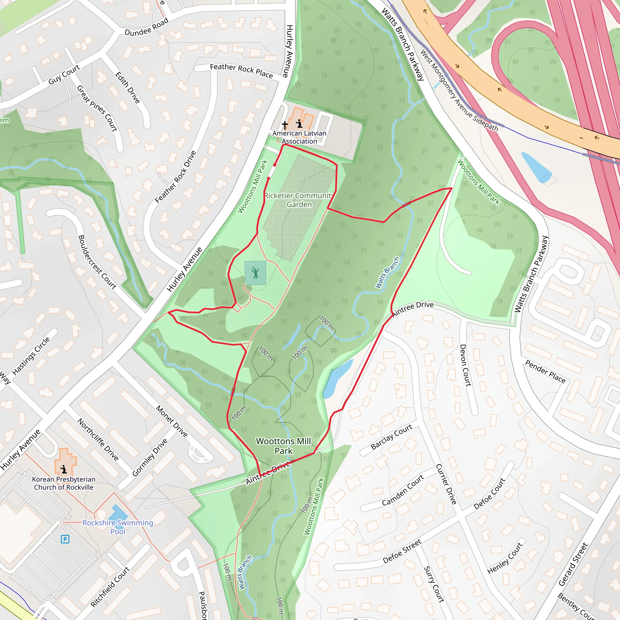 Woottons Mill Park Loop mobile static map