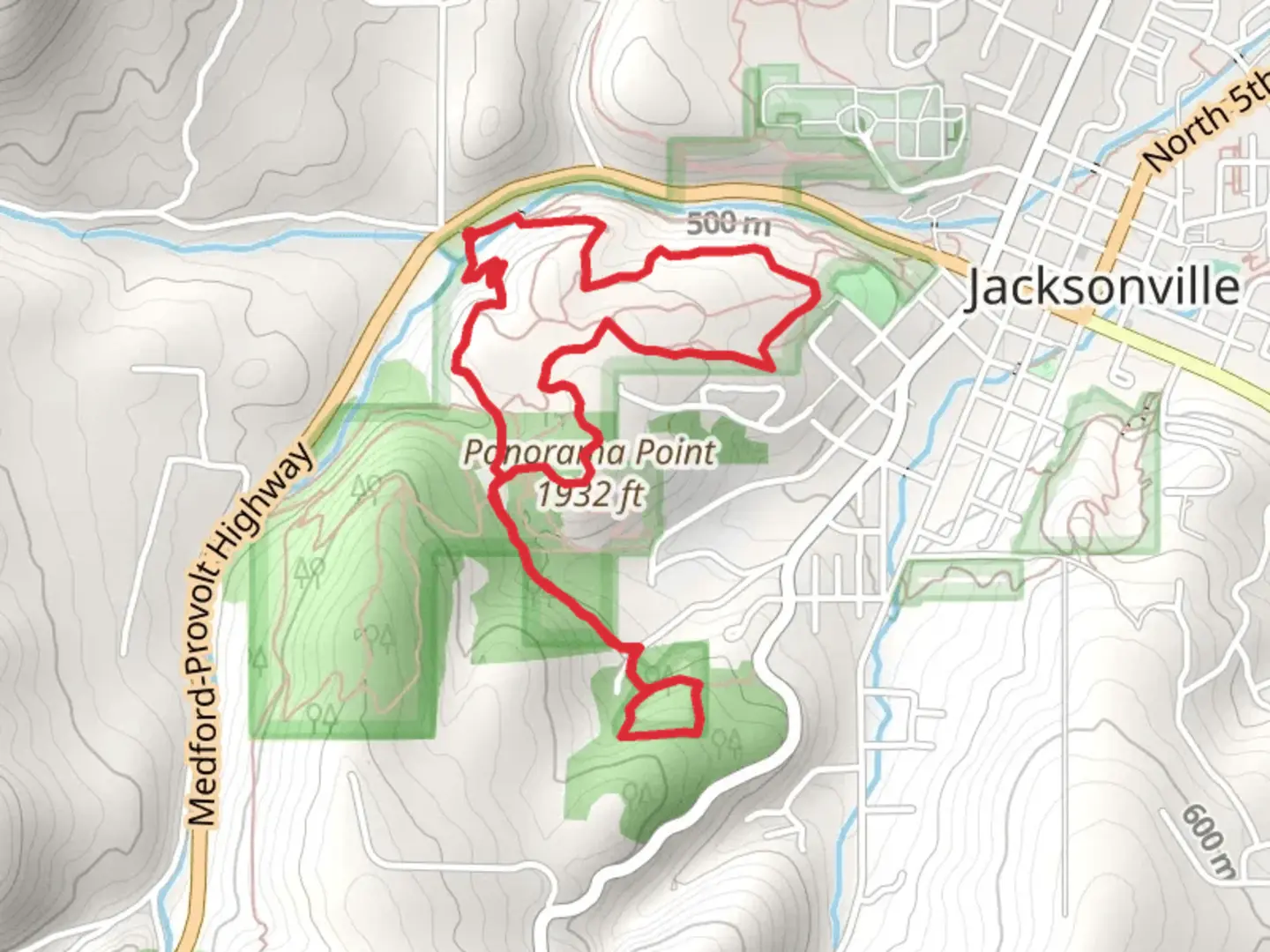 An image depicting the trail Britt Ridge, Rich Gulch, Chinese Diggings Trail and Applegate Trail and its surrounding area.