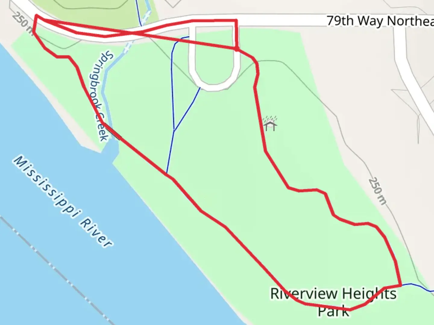 An image depicting the trail Riverview Heights Park Loop and its surrounding area.