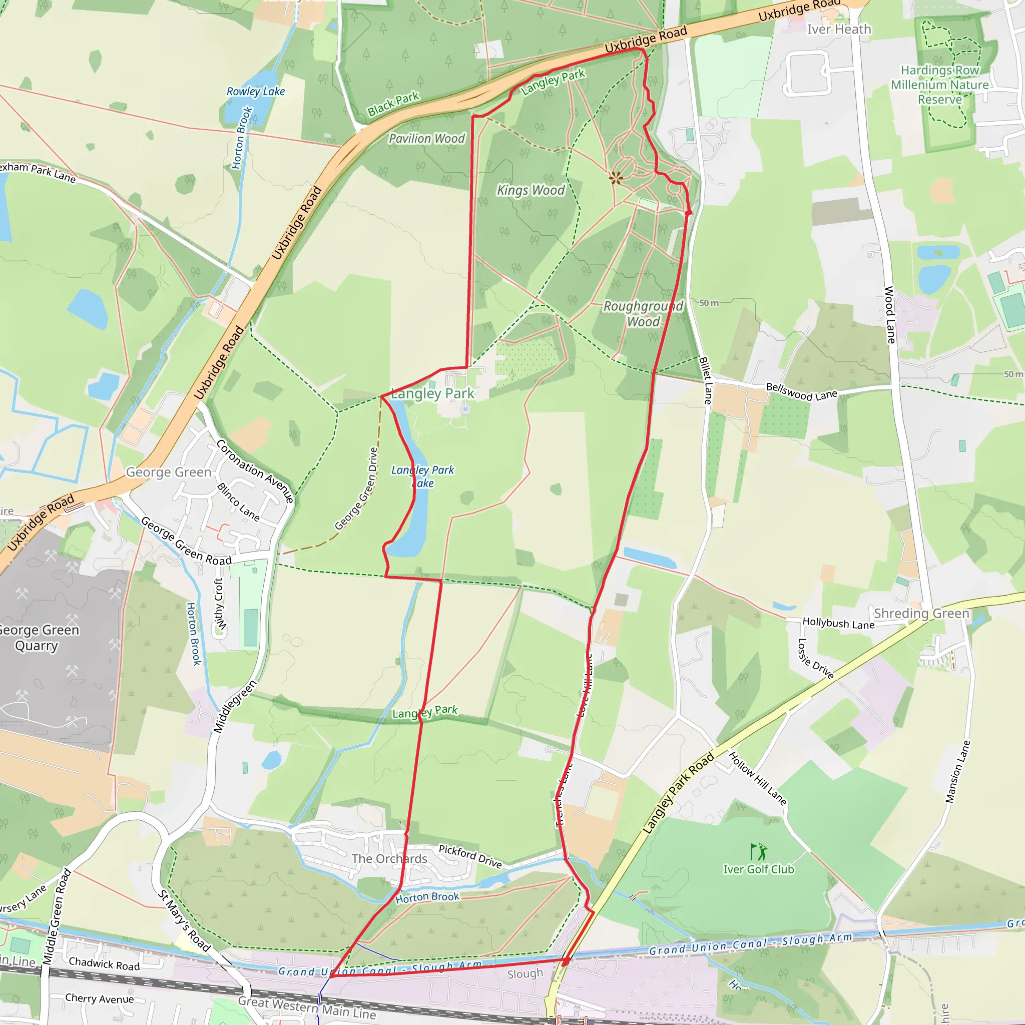 Langley Park Lake and Roughround Wood Loop mobile static map