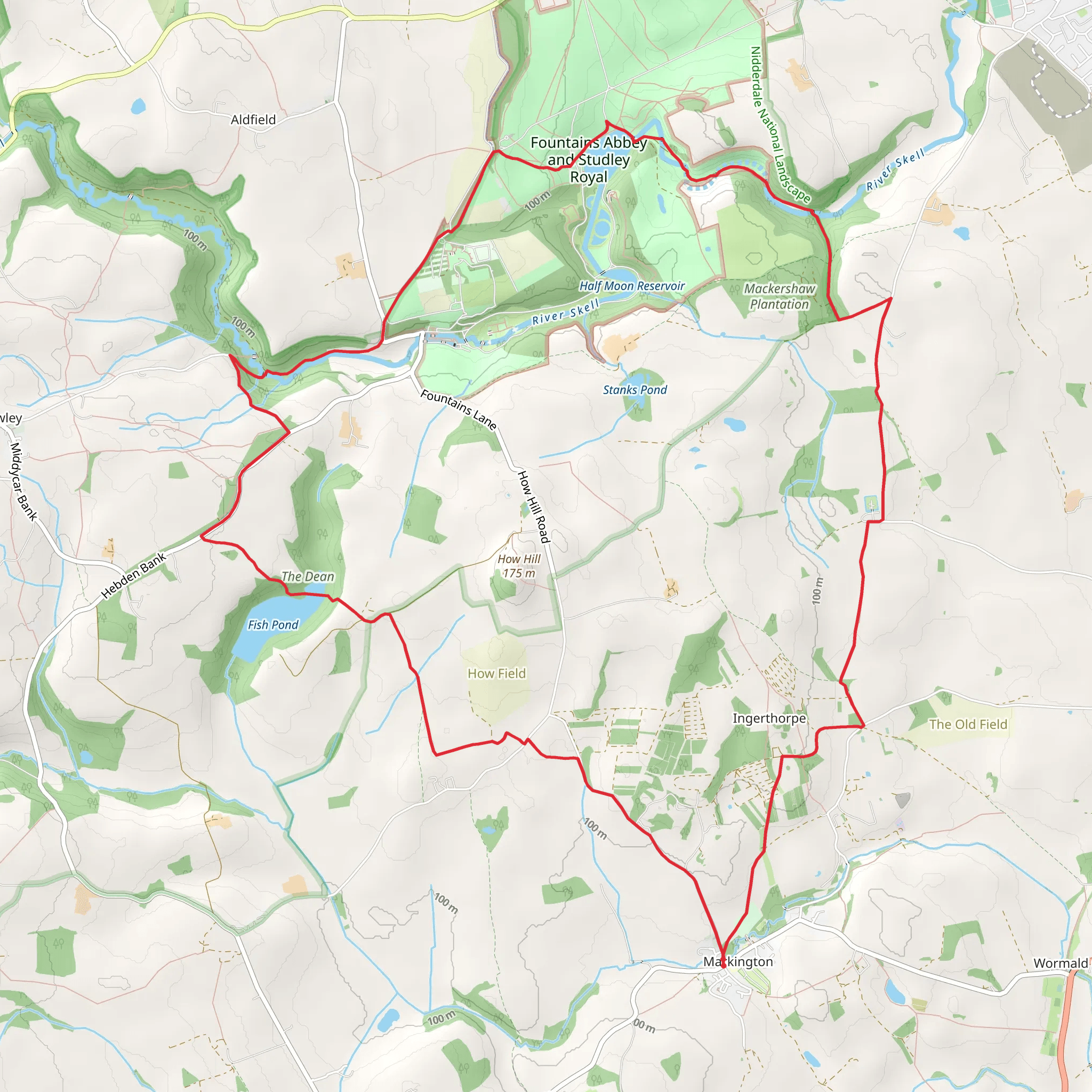 Markington - Studley Royal Park - Fountains Abbey and Fountains Park mobile static map