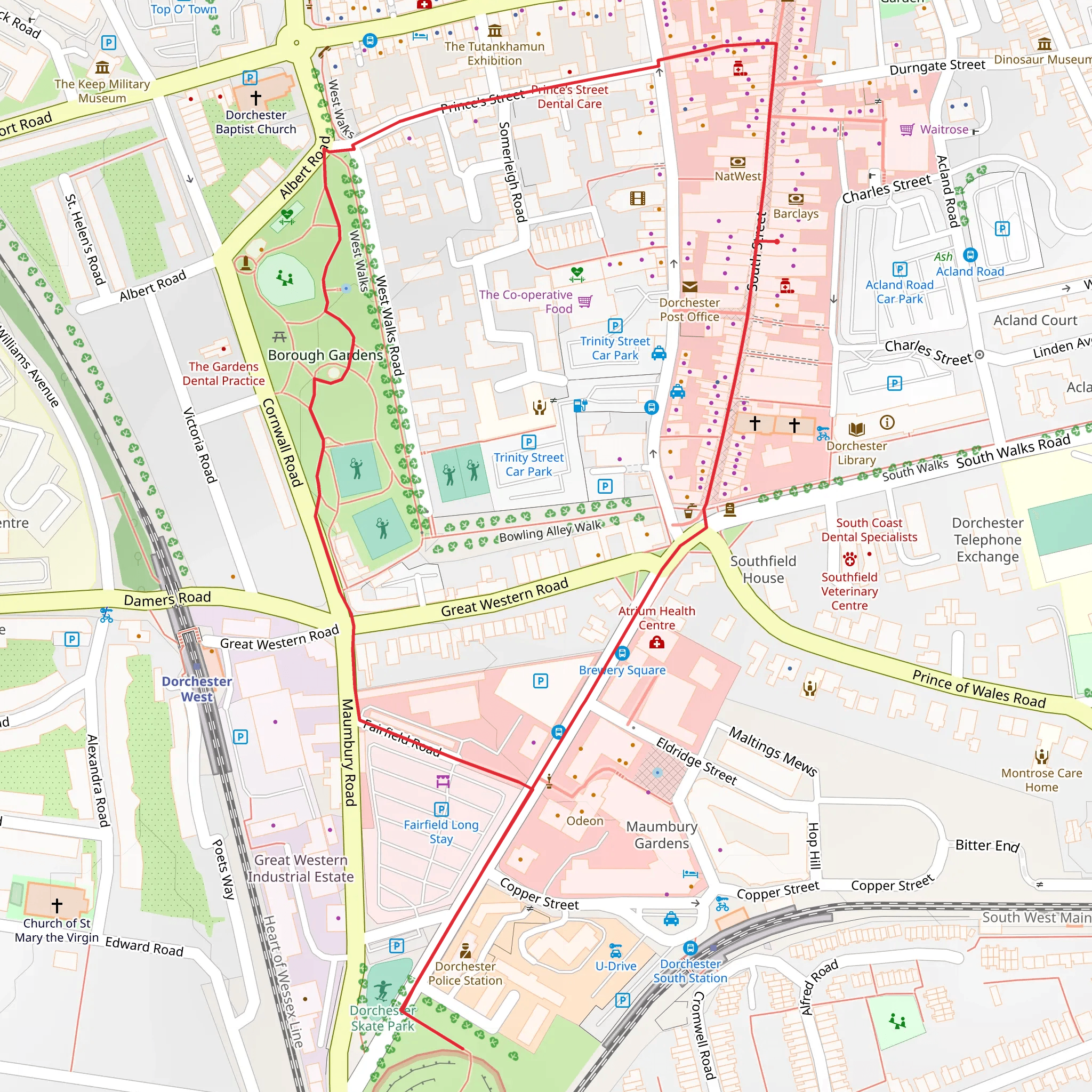 Borough Gardens and Maumbury rings Roman Amphitheatre mobile static map