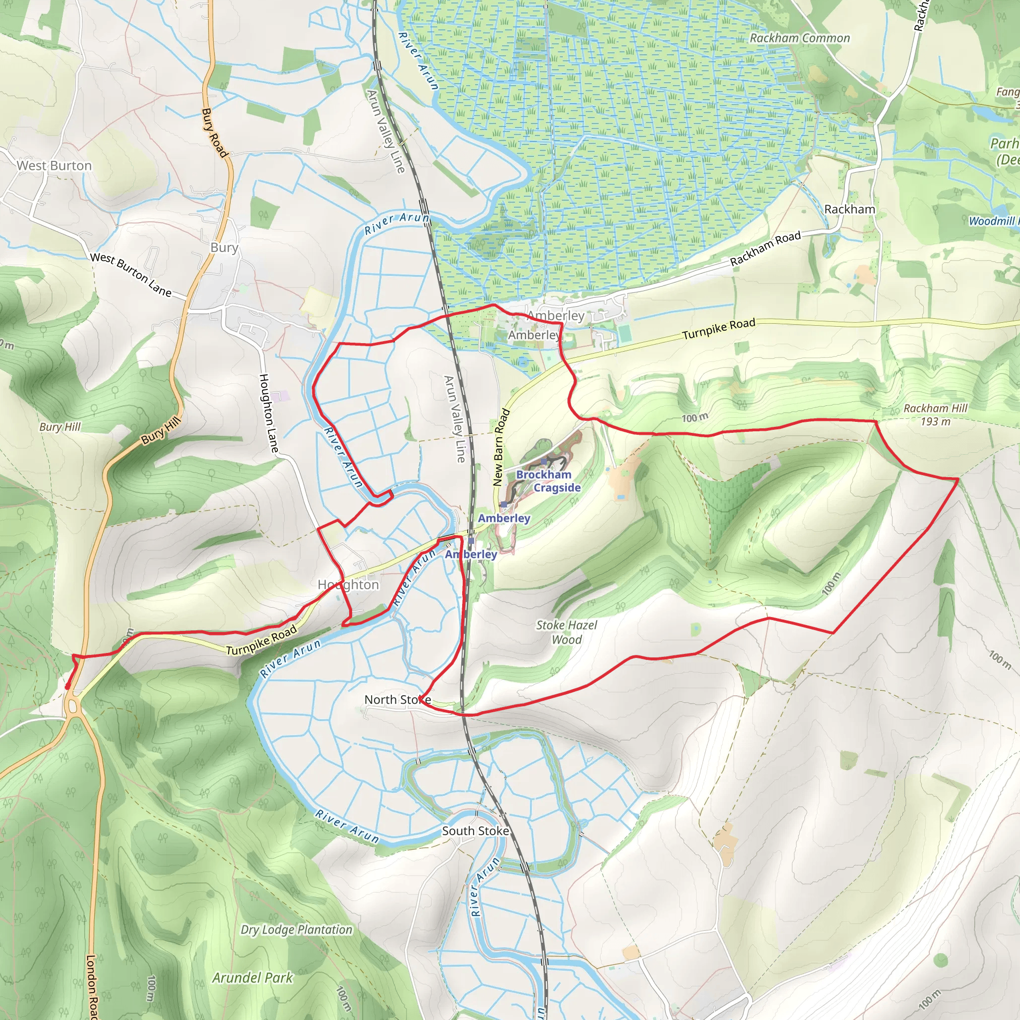 River Arun and Camp Hill Loop via South Down Way mobile static map