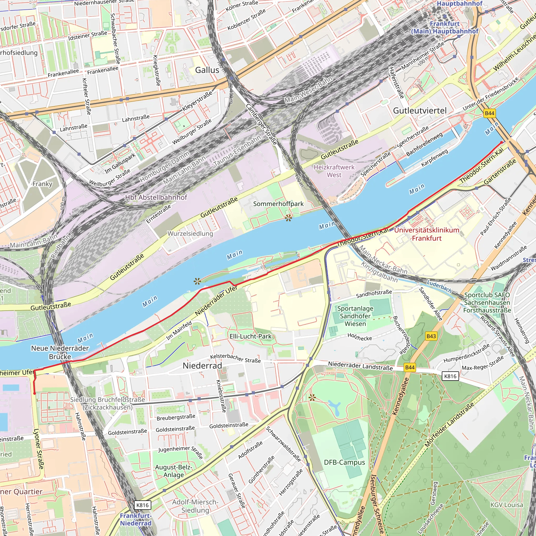 Mainuferpark Walk via Mainfeldstraße mobile static map